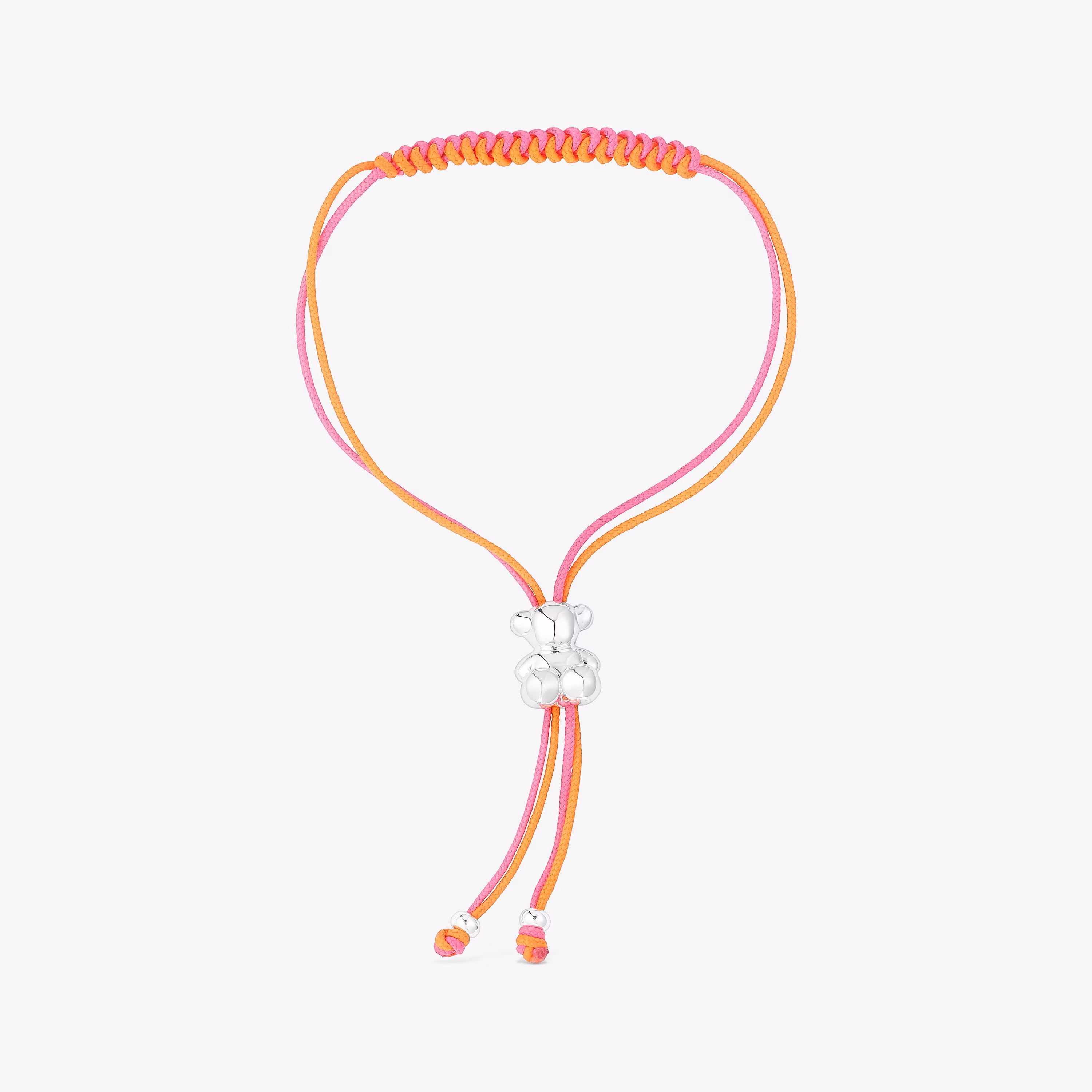 Pulsera de cordón fucsia y naranja con oso de plata Bold Bear