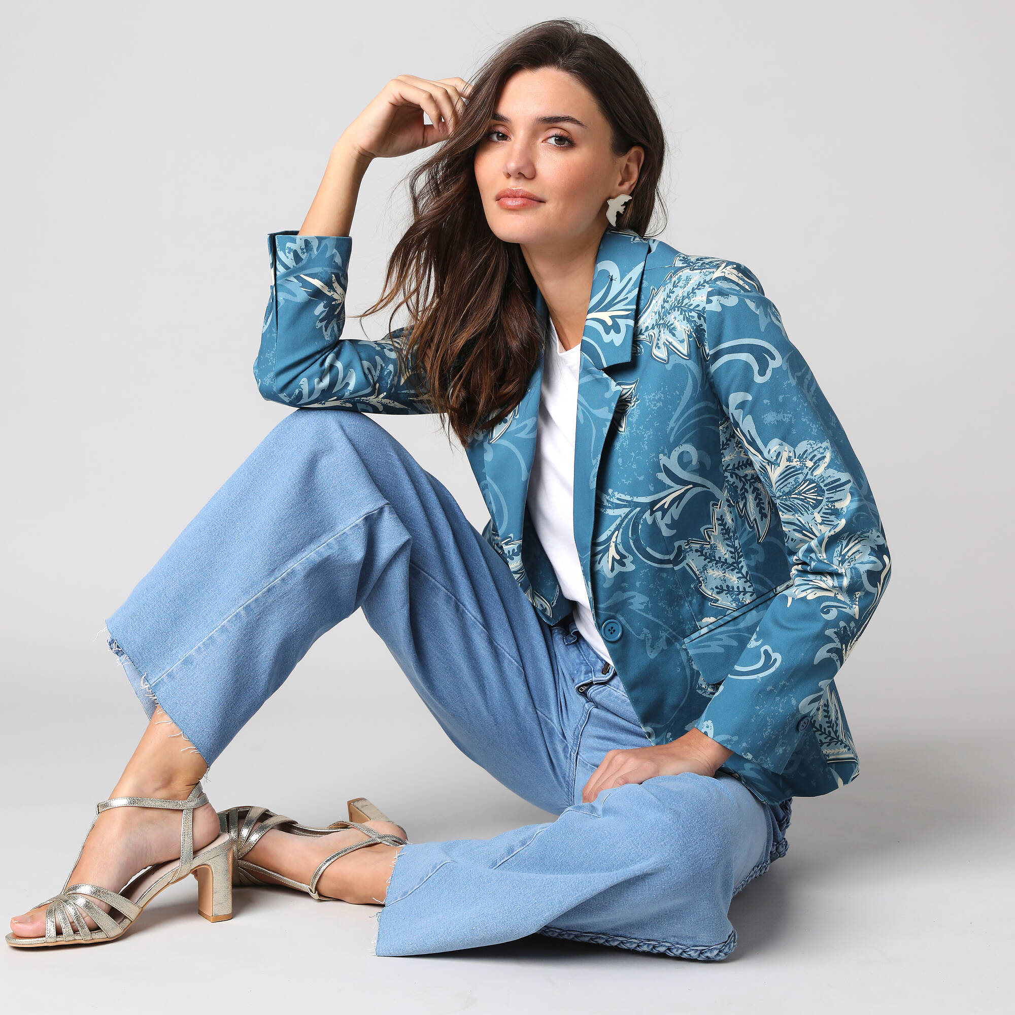 Veste blazer imprimée manches longues
