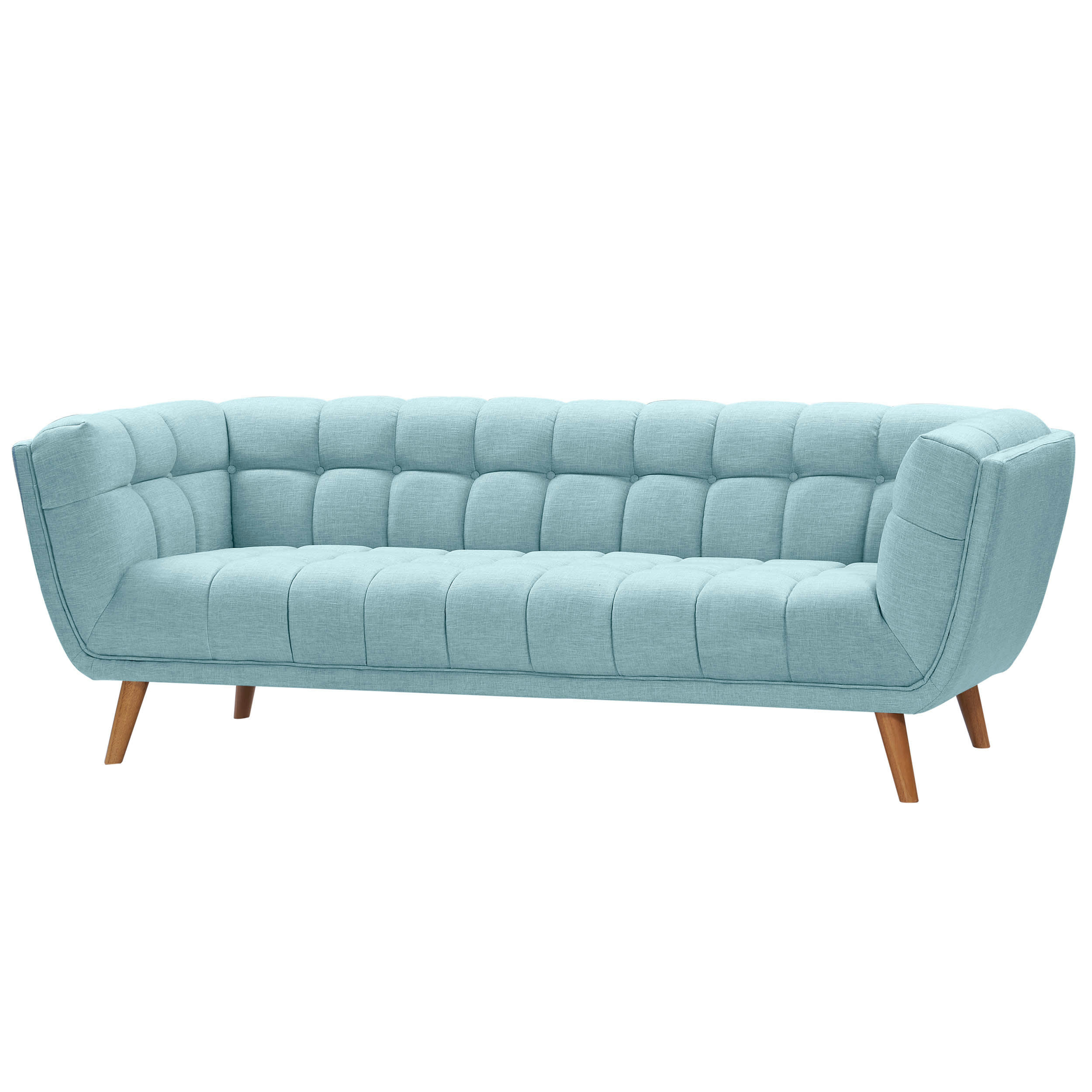 CARMEN - Canapé 3 places capitonné en tissu bleu clair