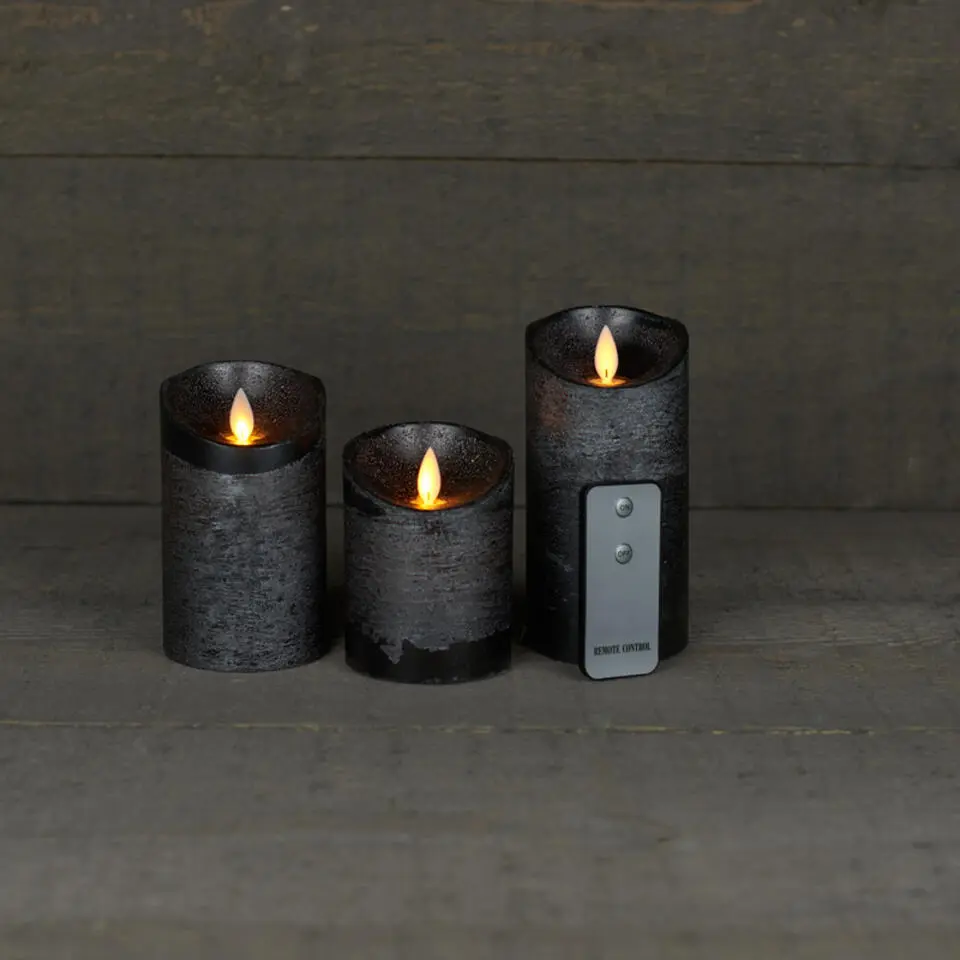 Anna's Collection Stompkaarsen - 3x - antraciet grijs - LED