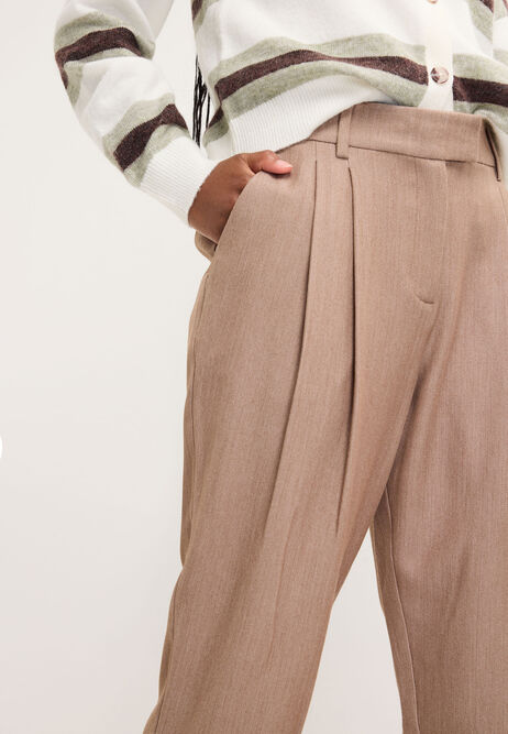 Womens Beige Textured Tapered Leg Trousers