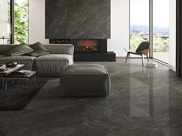 Carrelage Aspect marbre Lumos noir poli 80x80 cm