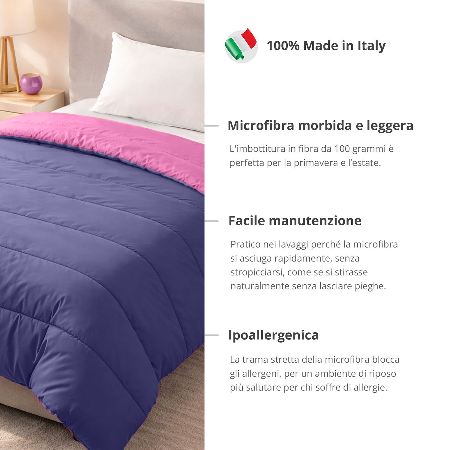 Piumino 1 piazza e mezza microfibra blu e fucsia Softy