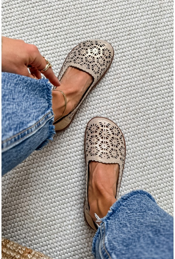 Ażurowe baleriny barefoot Fierra beżowy złoto