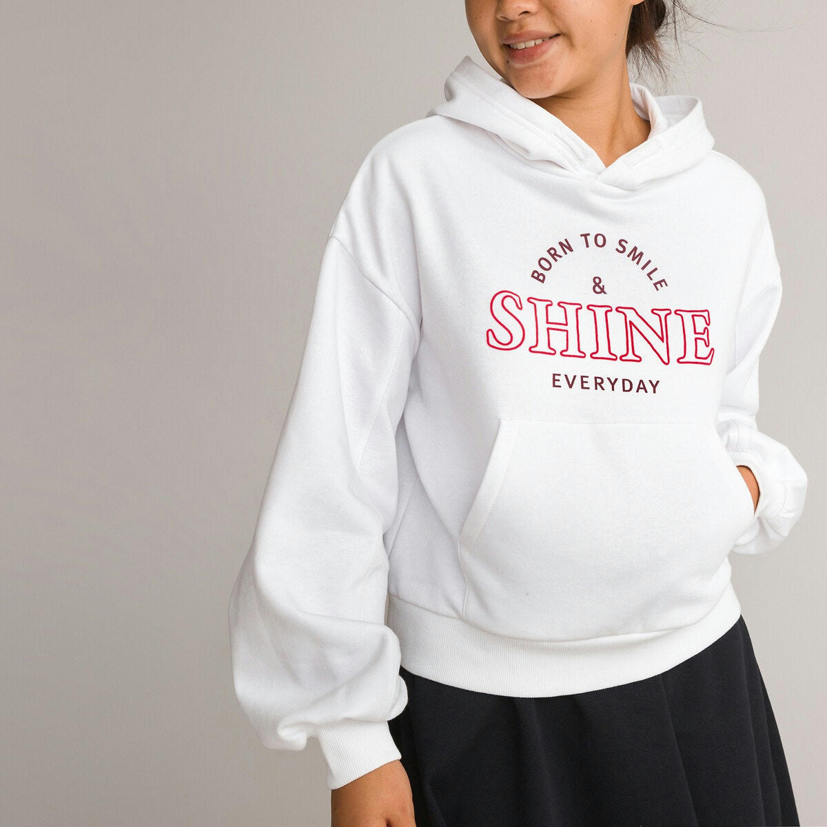 Sweat à capuche cropped, texte imprimé devant