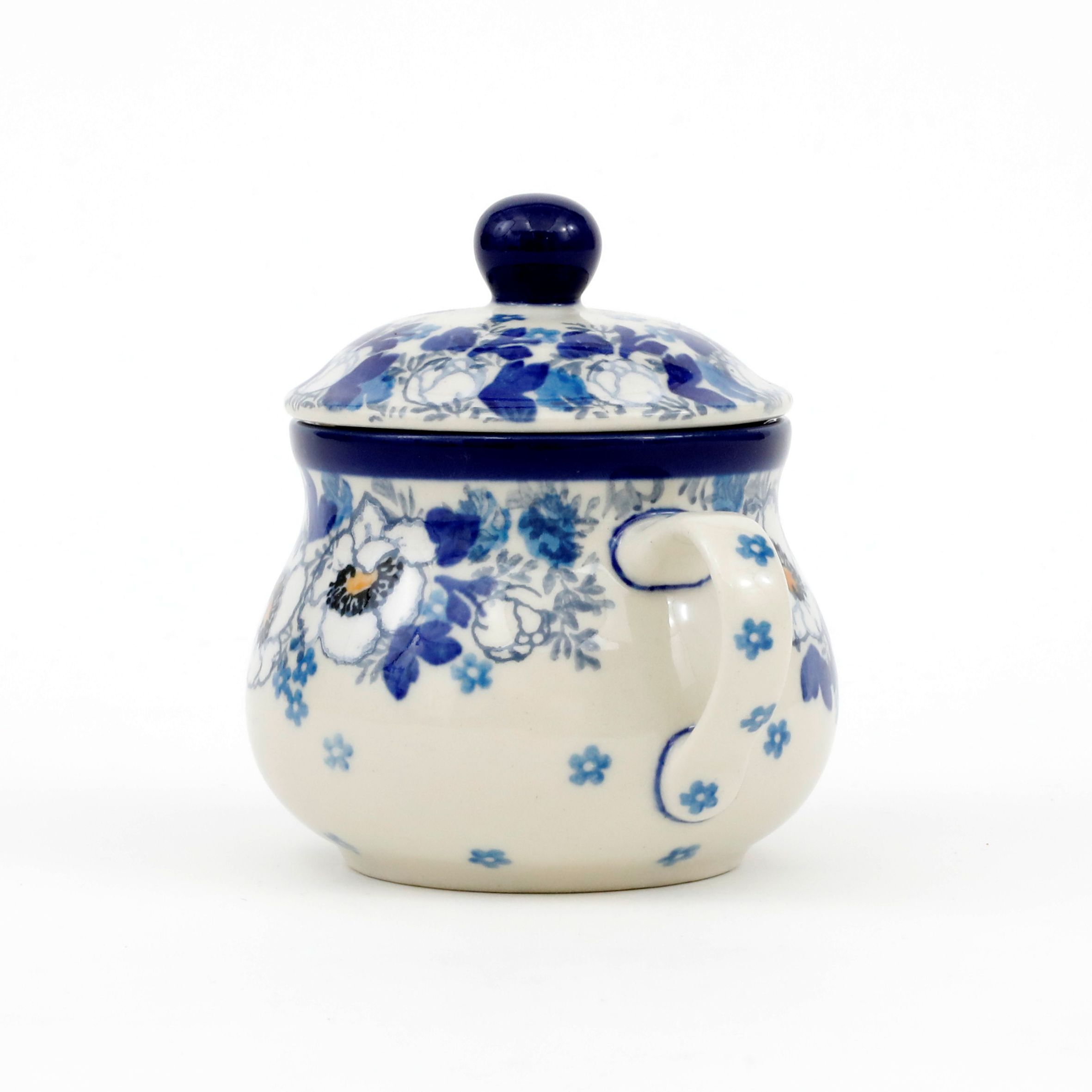 Cukiernica ceramiczna z uchwytami 035 h-9,5cm  2222X Biało-niebieskie anemony