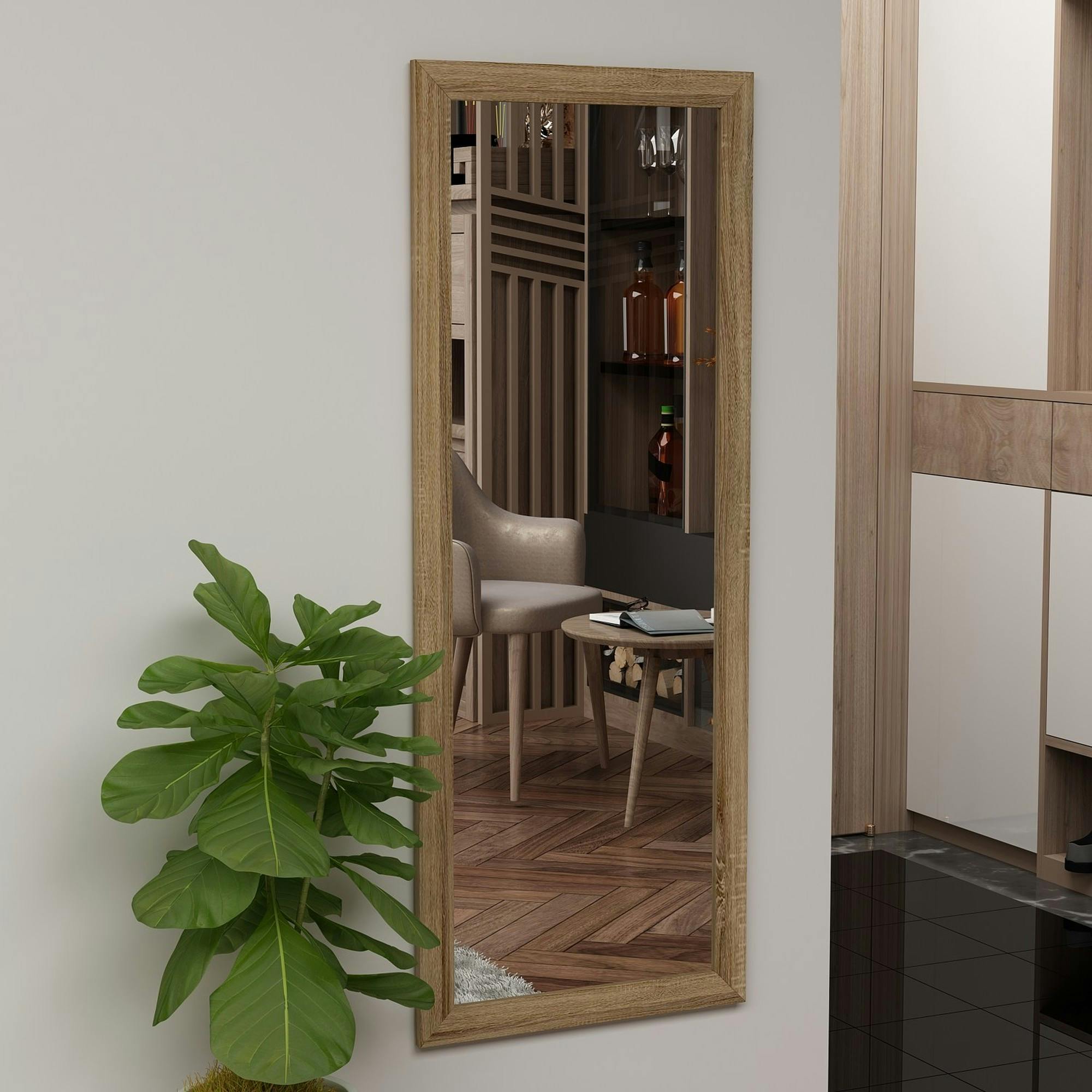Miroir rectangulaire mural avec cadre effet bois 105 cm CODY