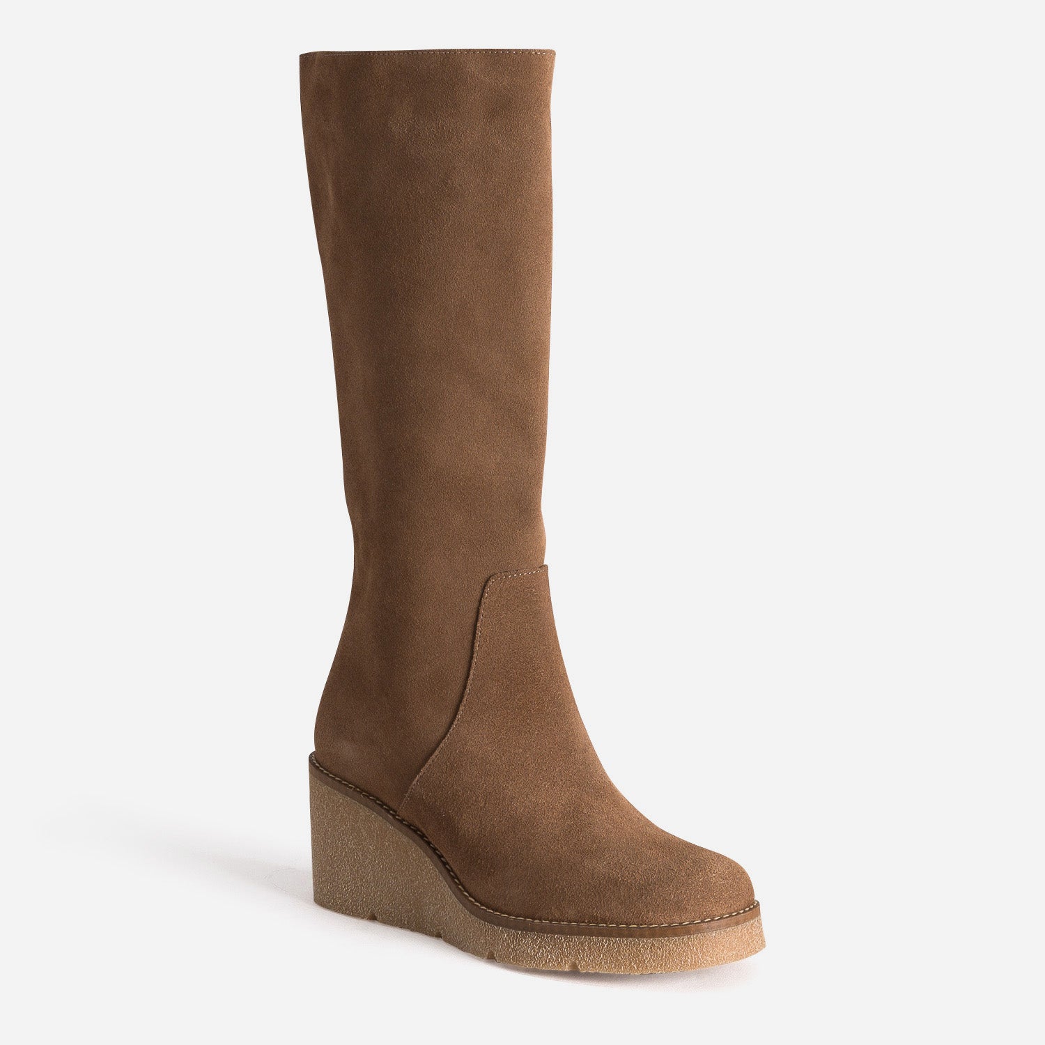 Botte compensée taupe cuir velours