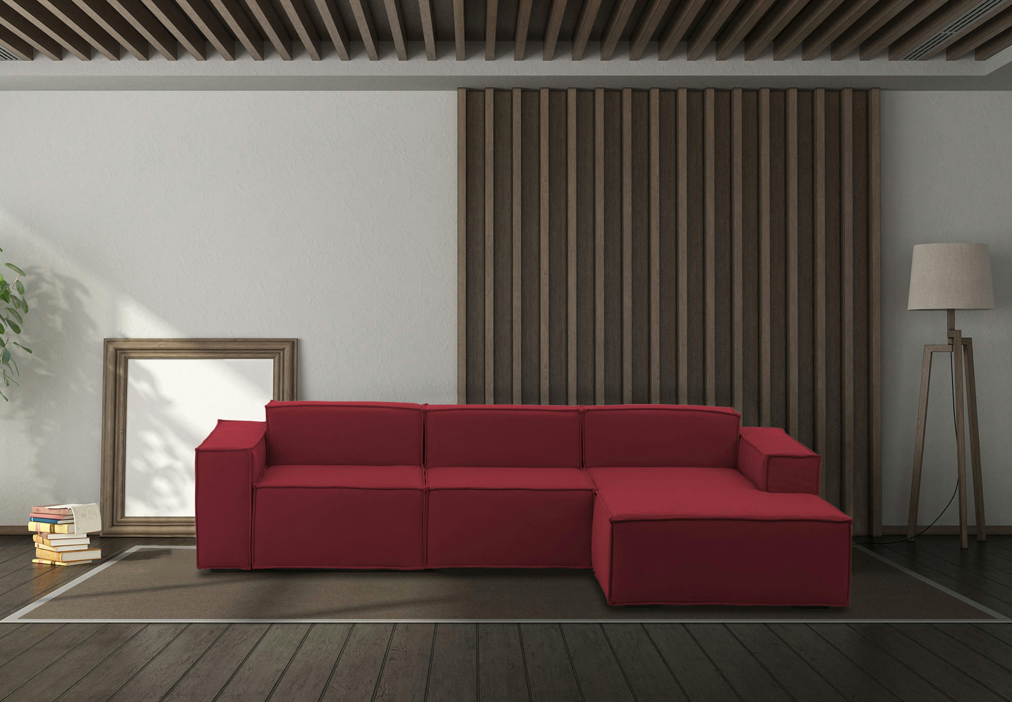 DDZEK - Canapé d'angle 3 places en tissu rouge