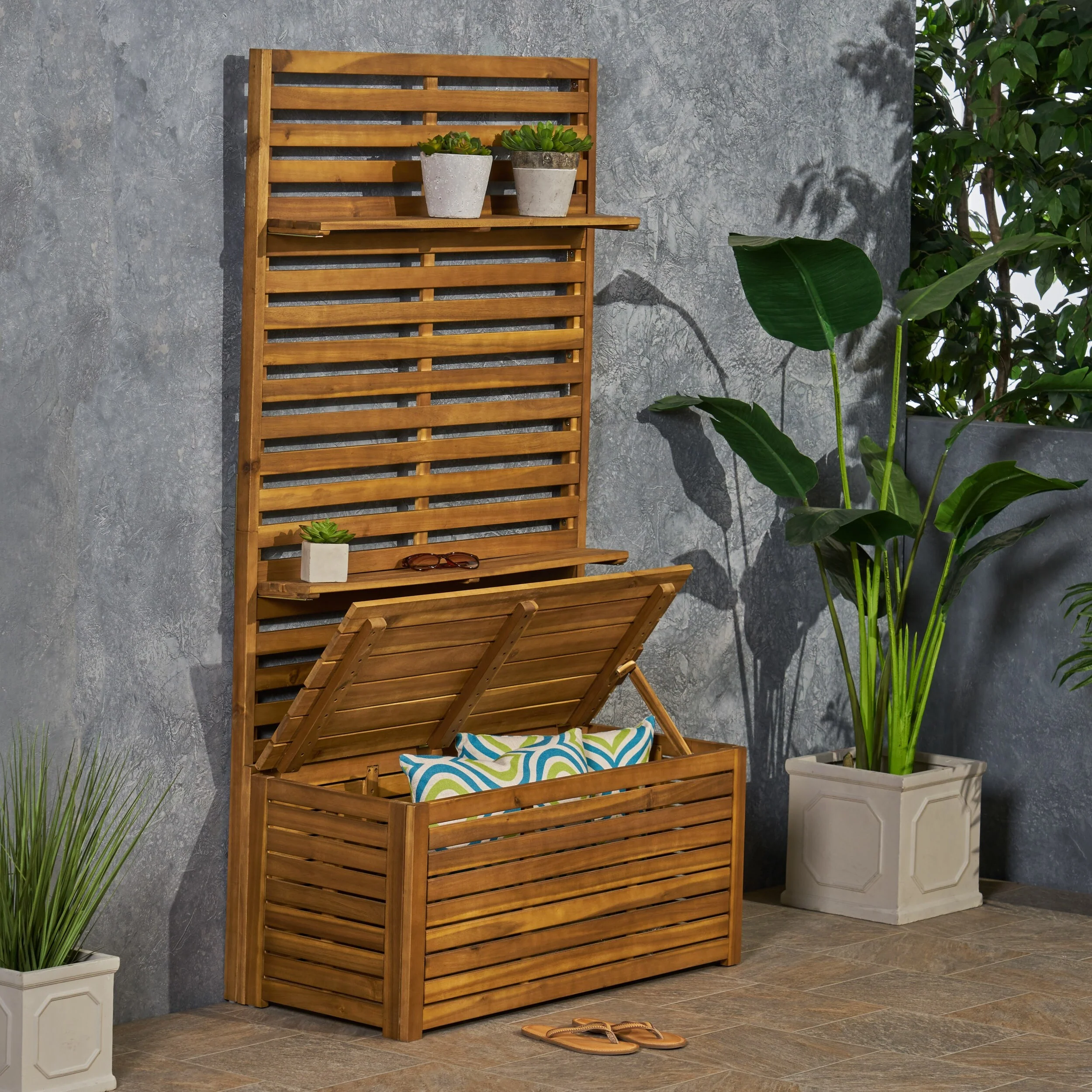 Sylmar Indoor/Outdoor Acacia Wood Hall Tree with Storage Bench and Hooks by Christopher Knight Home