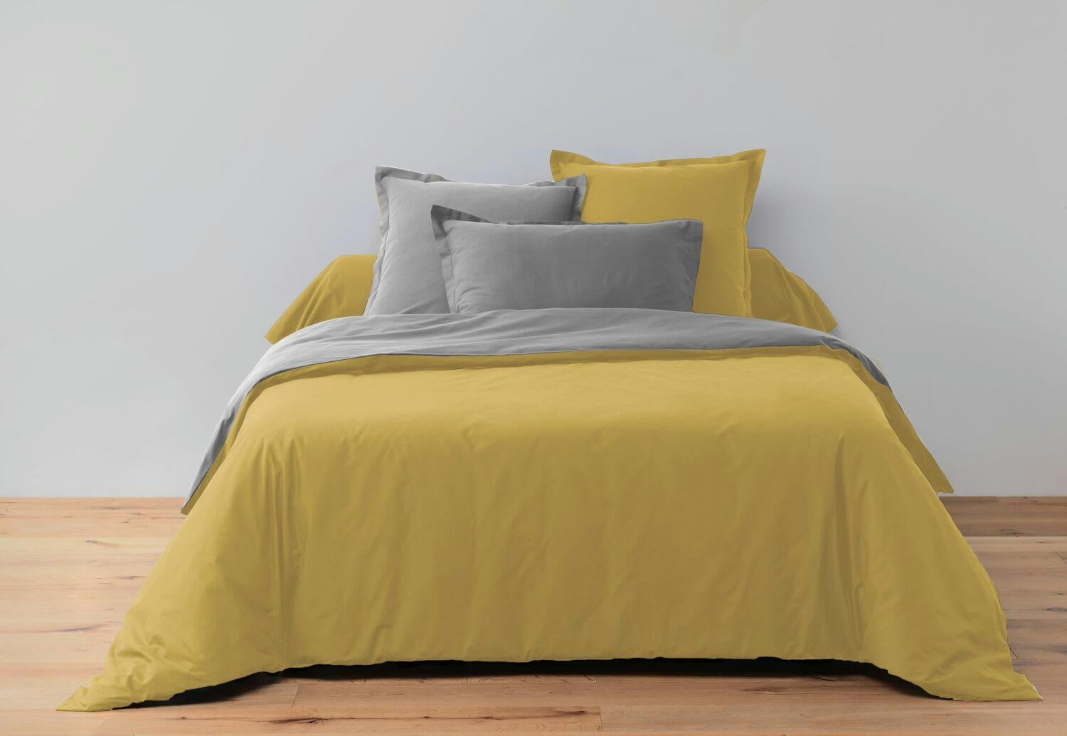 BICOLORE - Parure housse de couette coton jaune 240x260 cm