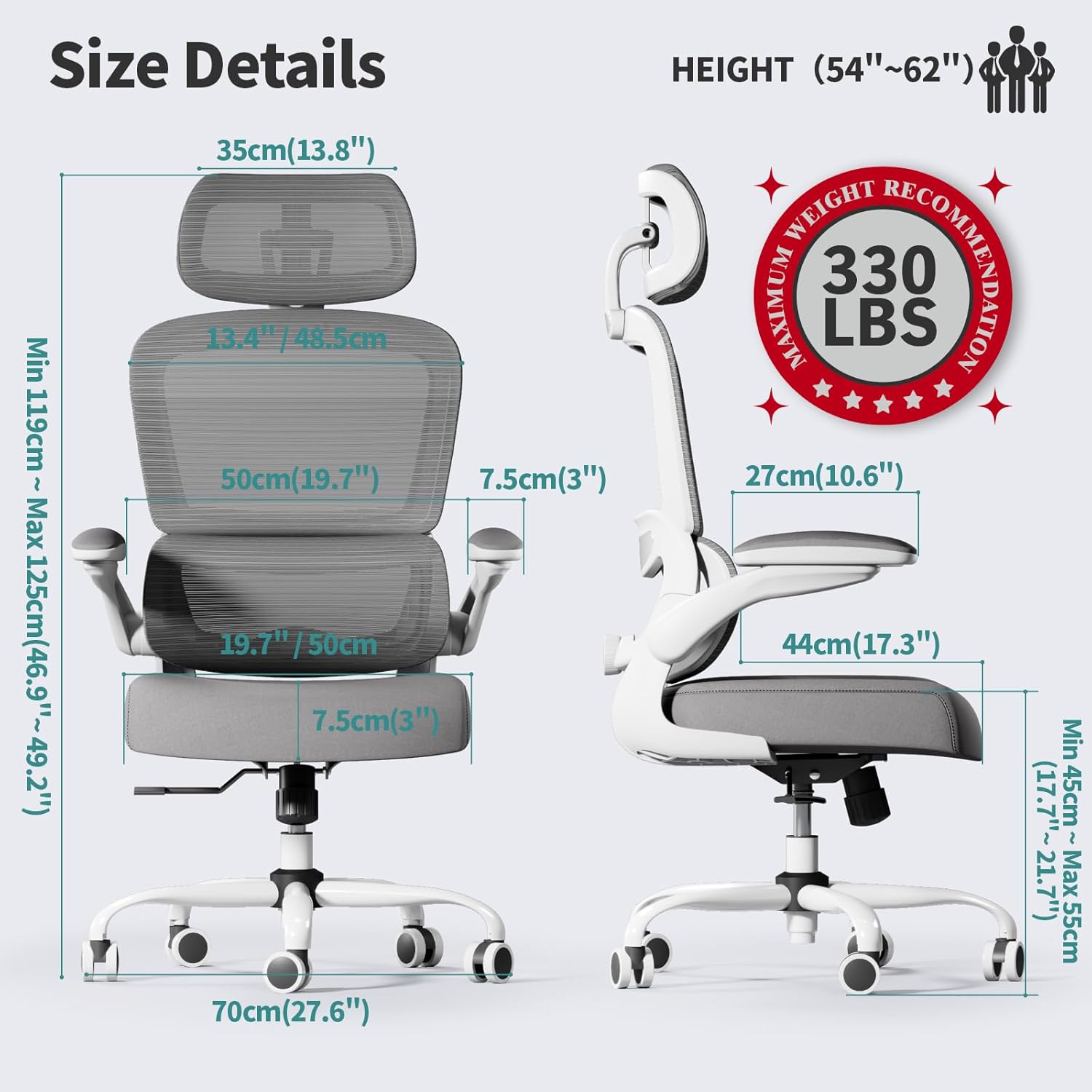TRALT Office Chair Ergonomic Desk Chair, 330 LBS Home Mesh Office Desk Chairs with Wheels, Comfortable Gaming Chairs (White)