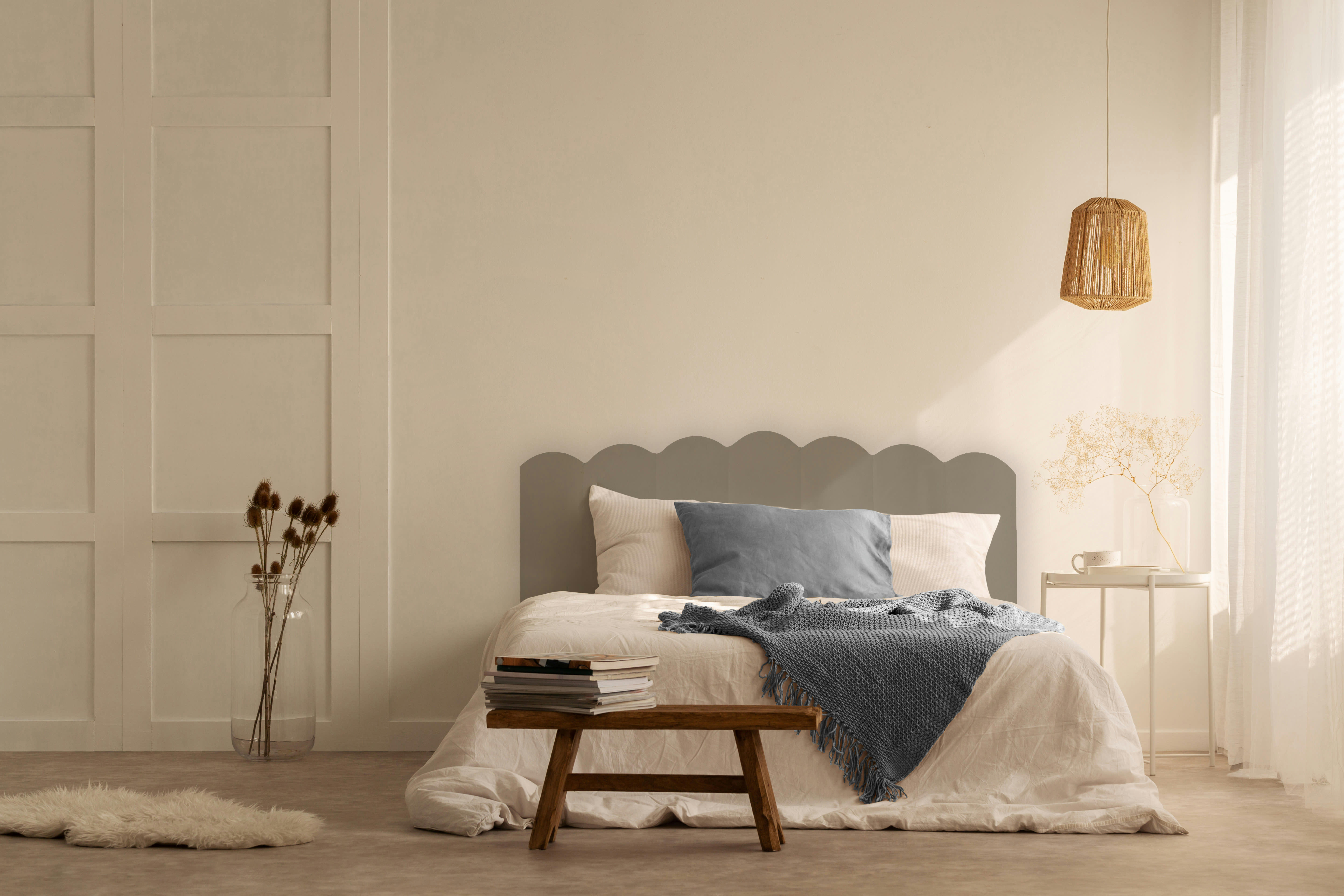 SHELL - Tête de lit tapissée en velours gris  160x74cm