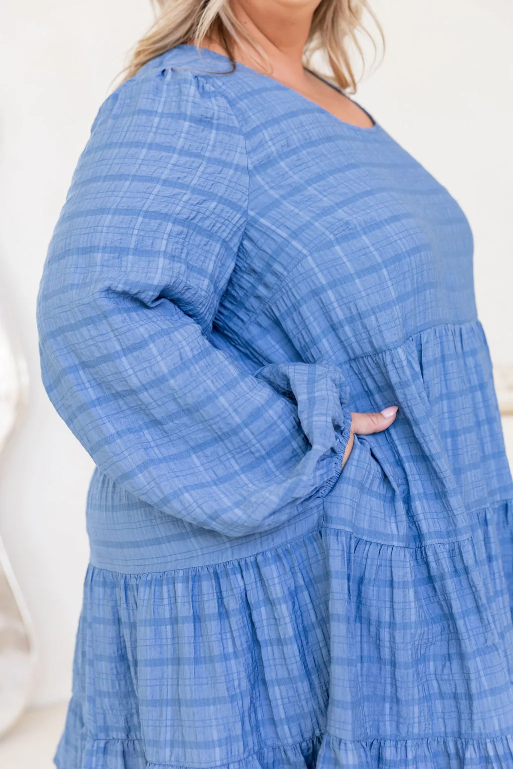 Long Sleeve Greta Dress in Denim Blue