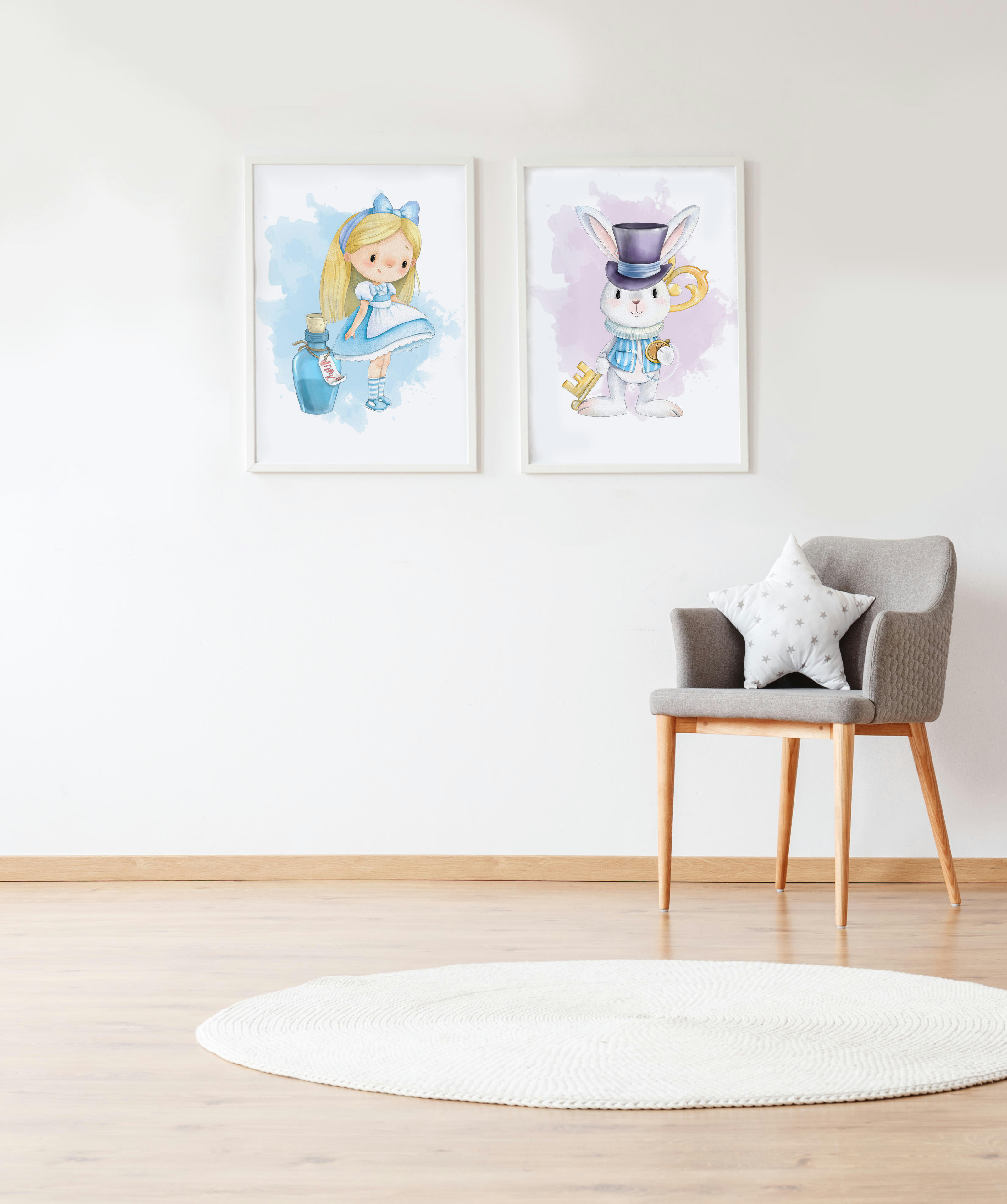 DECOWALL - Pack encadré bois blanc impression le potion clé de lapin 43X33 cm