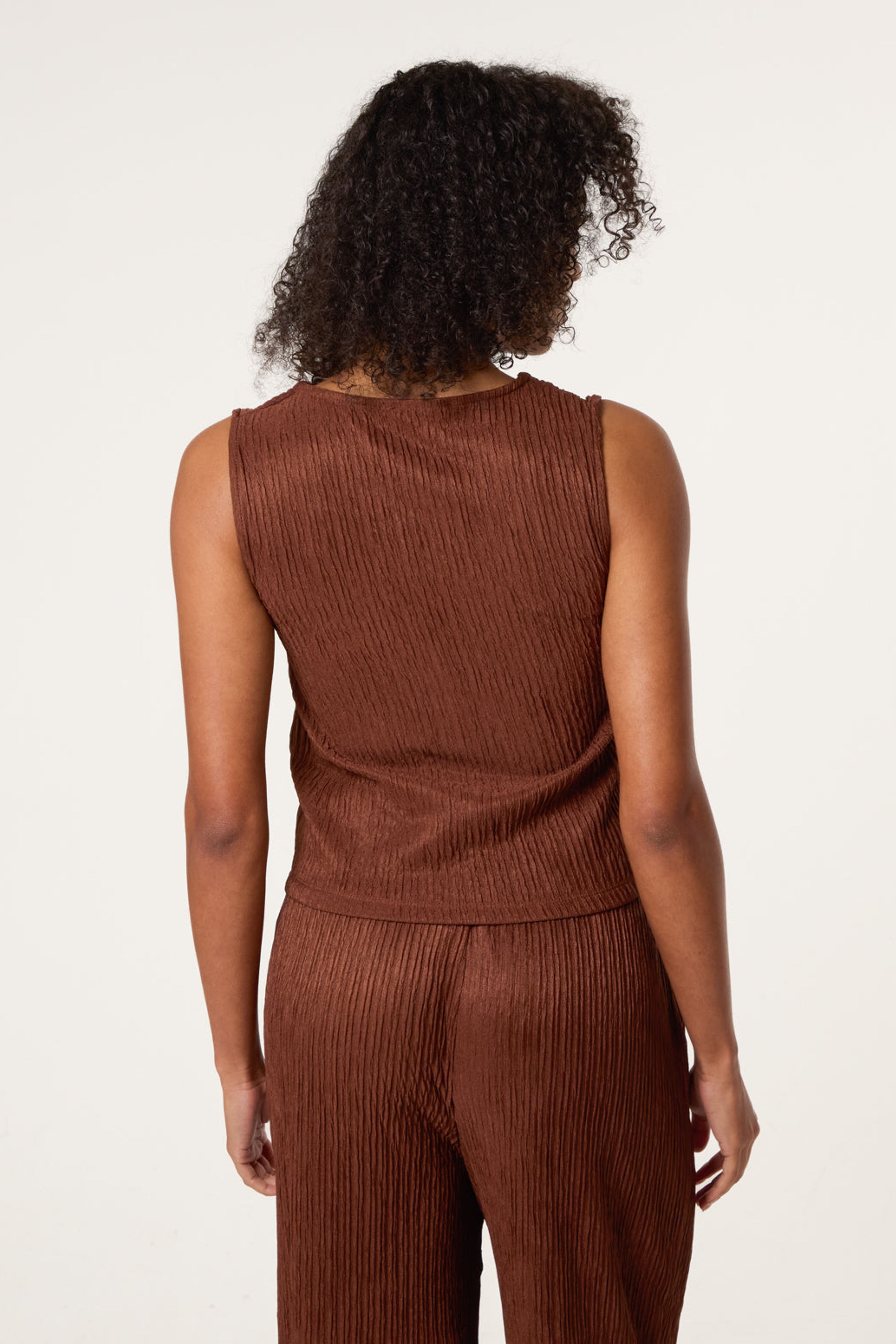 Blue Vanilla Brown Crinkle Button Front Waistcoat