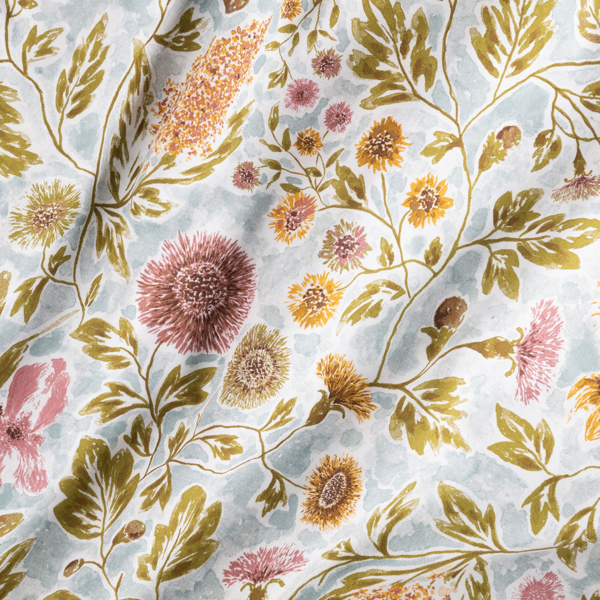 SOULEOU - Housse de couette en coton lavé motif floral 240x220cm - bleu