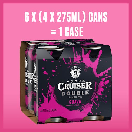 Vodka Cruiser Double Guava, Refreshing Flavoured Pre-Mixed Vodka Drink, 6.8% ABV, 375mL (Case of 24 Cans)