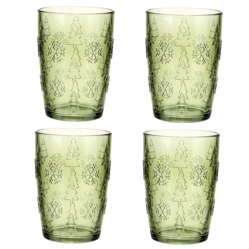Verre X4 motif relief verre 350 ml Ø8XH12 cm vert