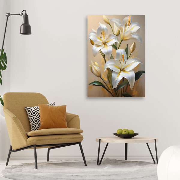 Feeby Obraz na płótnie, Białe Lilie Kwiaty Malowane 40x60