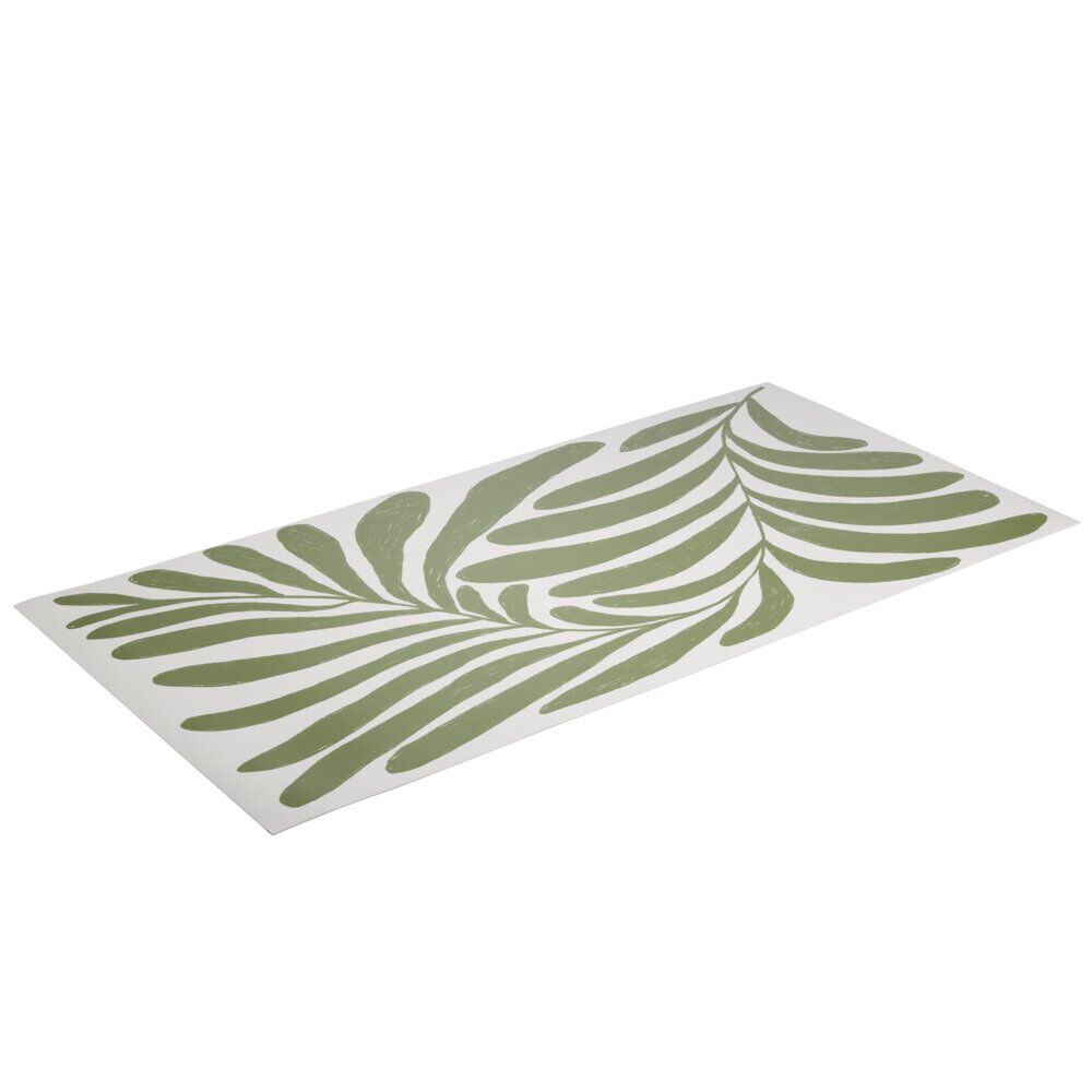 Tapis vinyle rectangulaire motif végétal esprit Matisse beige et vert 50x100cm