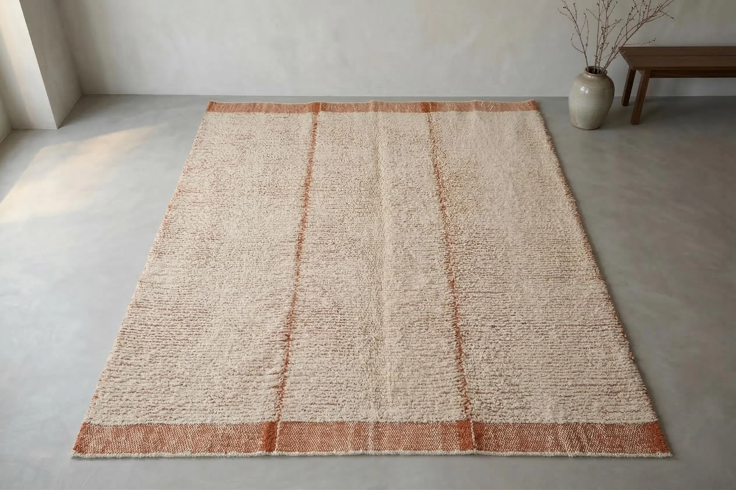 8x10 Hand Knotted Wool Rug Terracotta Cream Rug Custom Size Available
