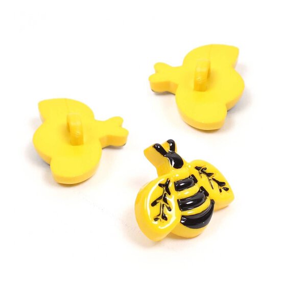 Hemline Yellow Novetly Bee Button3 Pack
