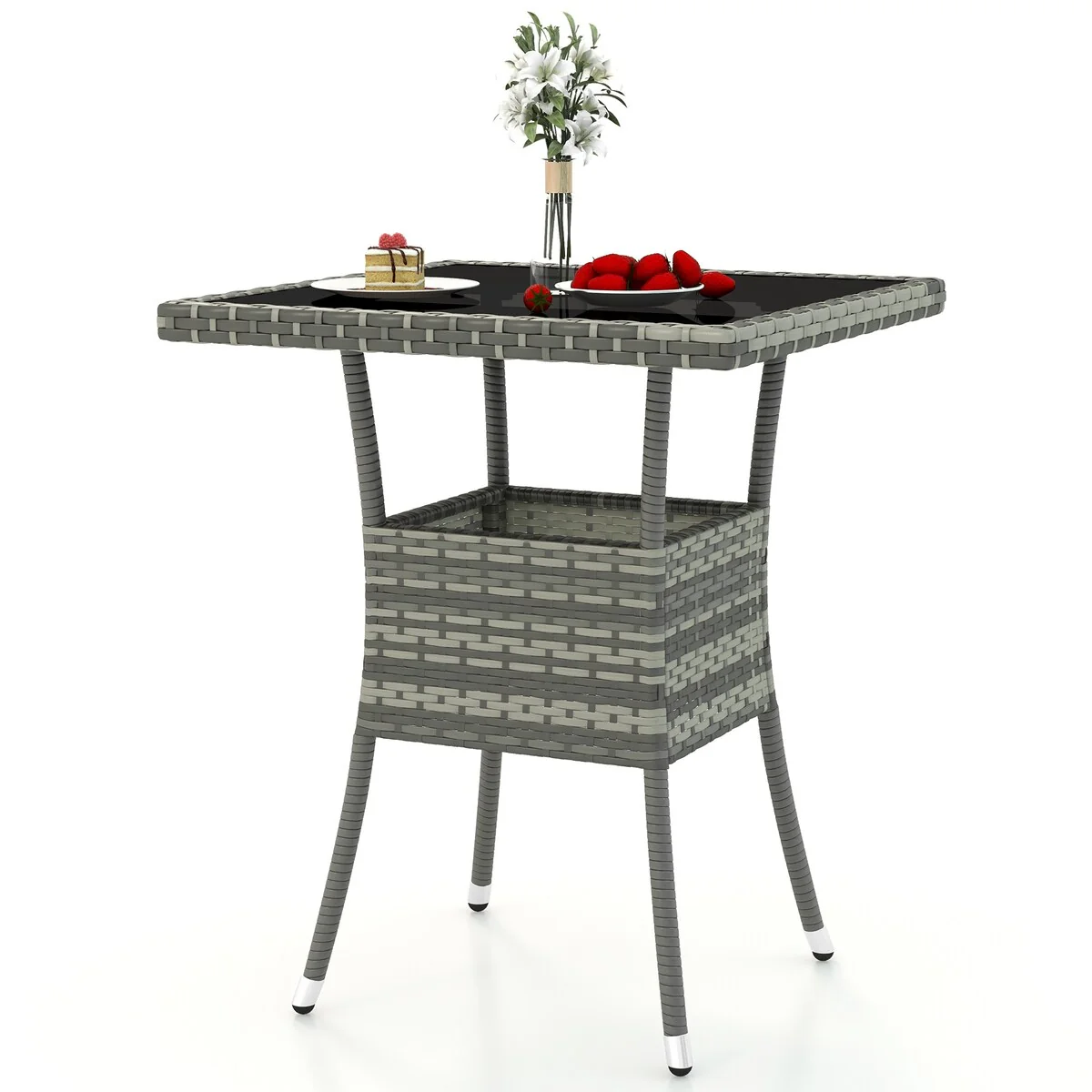 Moasis 4 Person Outdoor Round/Square Bistro Table Patio Glass Tabletop All-Weather Rattan - 31.5L x 31.5W x 28.7H