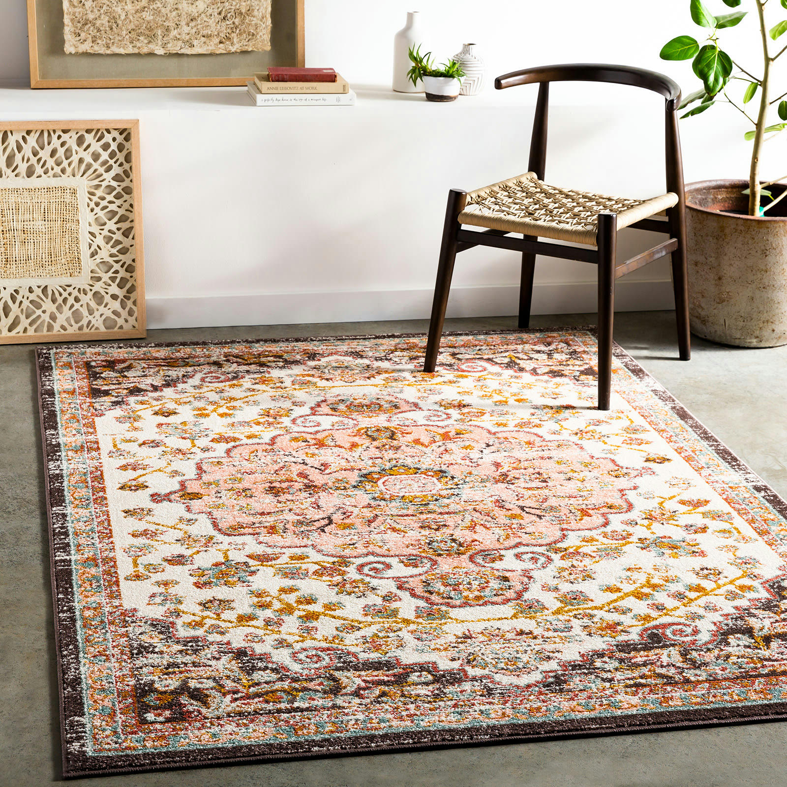 CELIA - Tapis Vintage Oriental Rose/Blanc Cassé 200x275