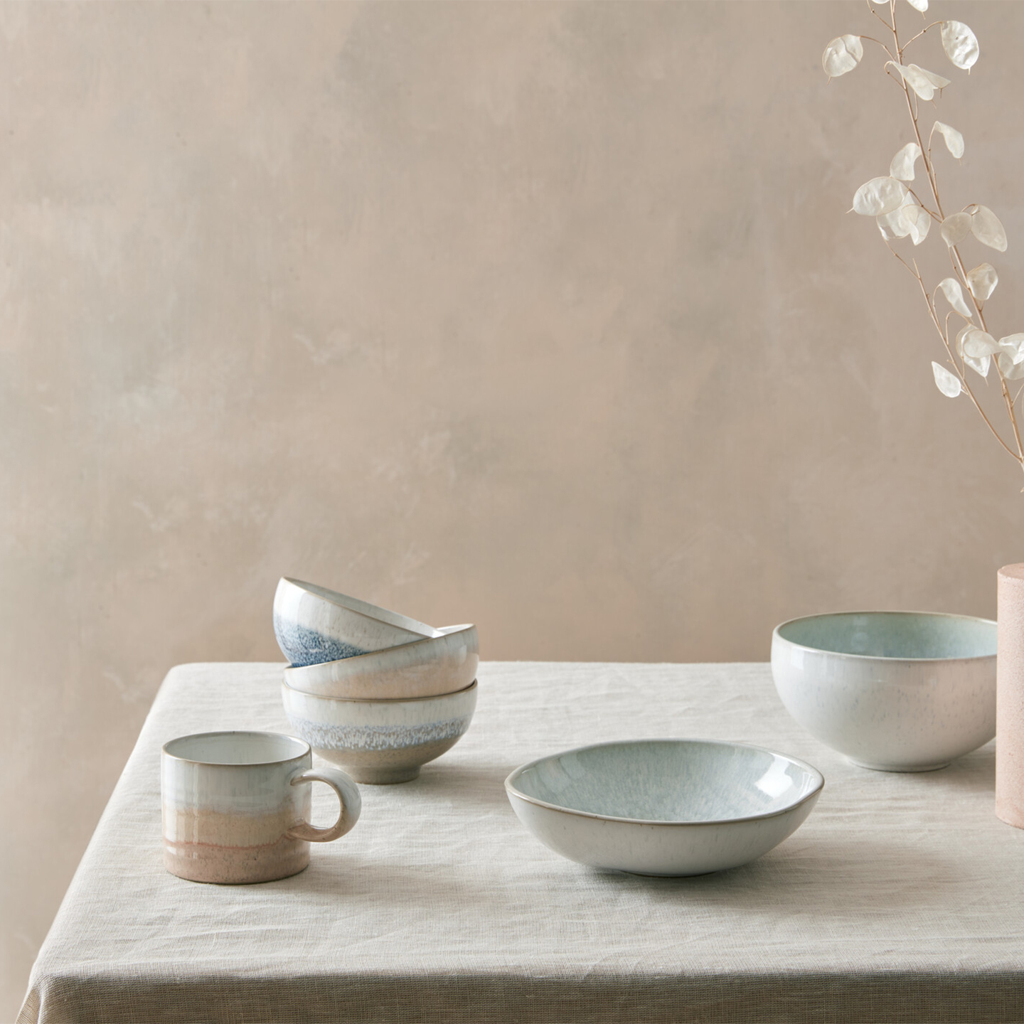 Kiln Green And Coral Small Ridged Mugs - Set Of 2