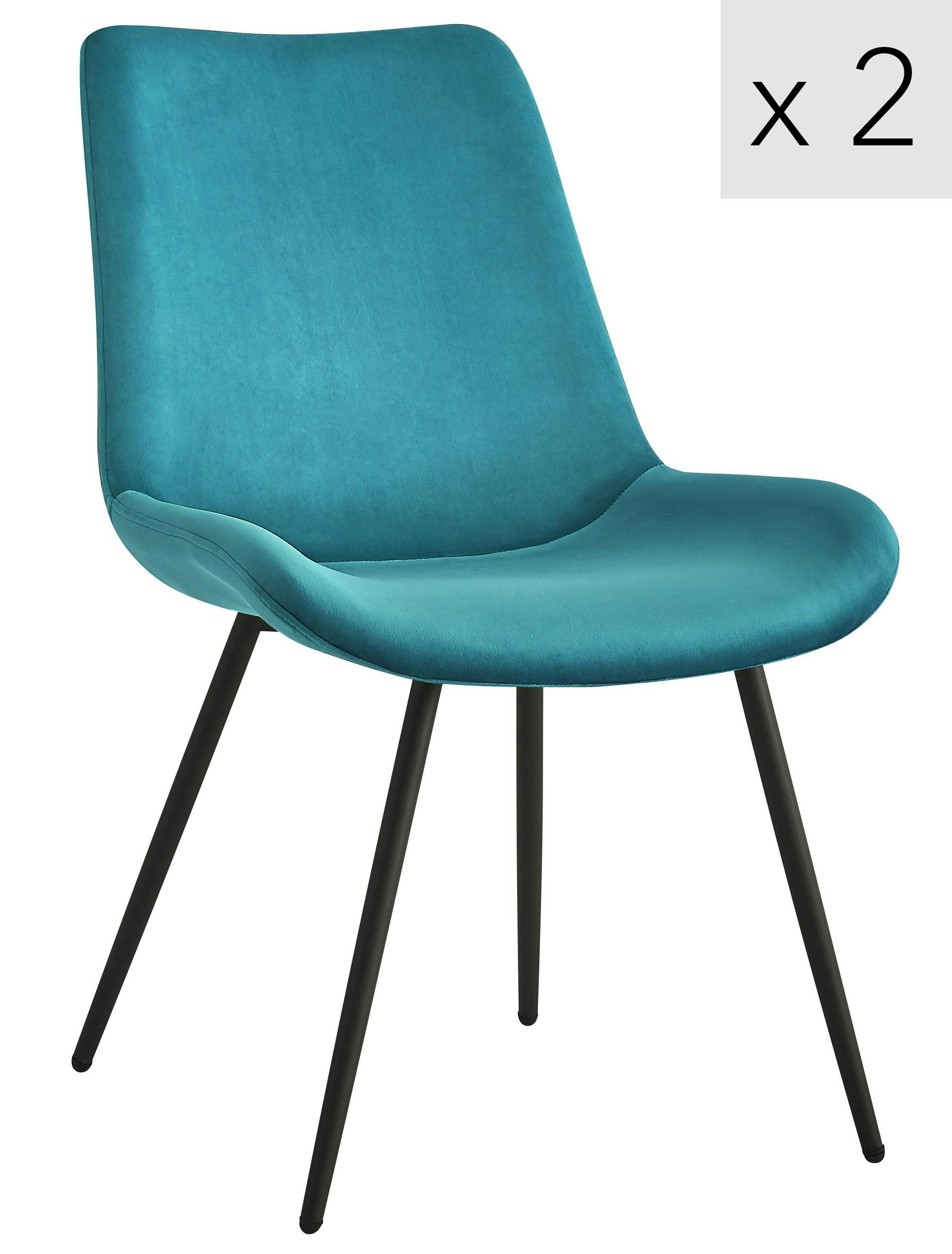 - Lot de 2 chaises en métal et velours bleu canard