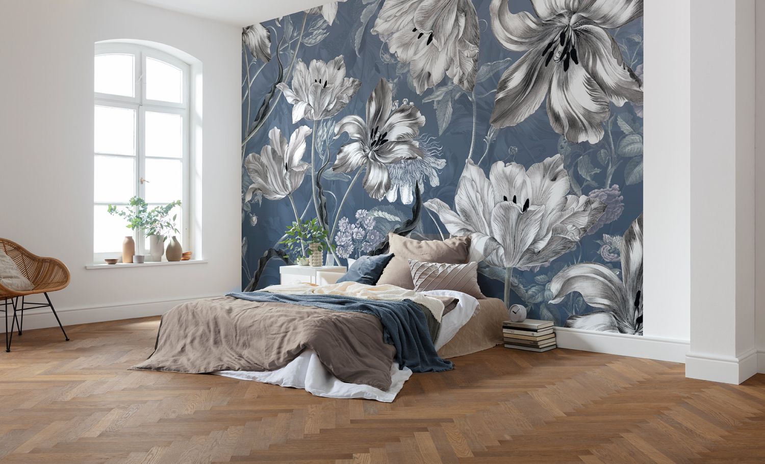 Komar fotobehang bloemen blauw en grijs - 350 x 250 cm - 611645