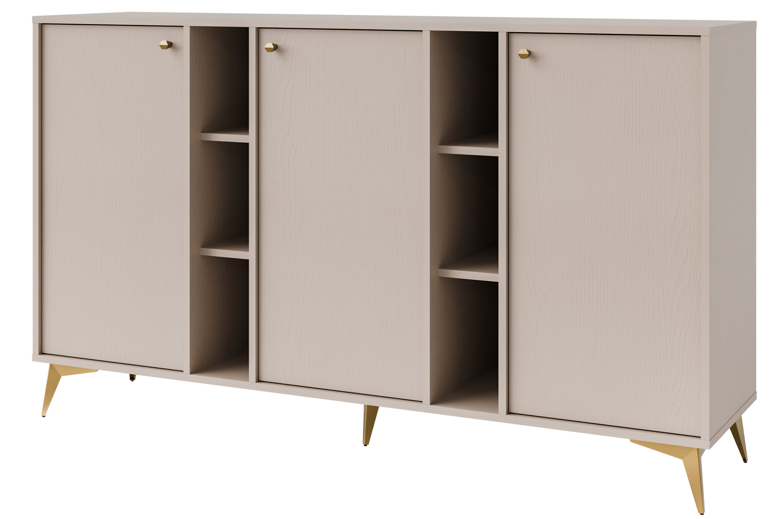 KONSIMO FLOREN Komoda do salonu z przegródkami na złotych nóżkach