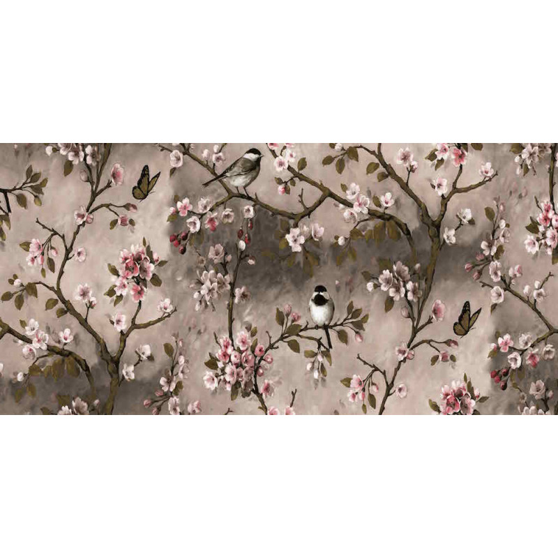 Nappe en PVC non tissé Bird taupe 140 cm au mètre