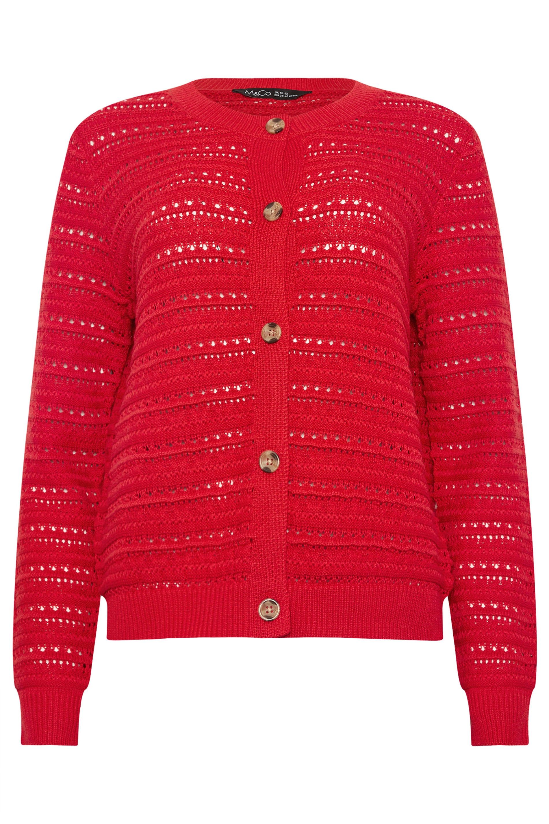 M&Co Crew Neck Crochet Cardigan