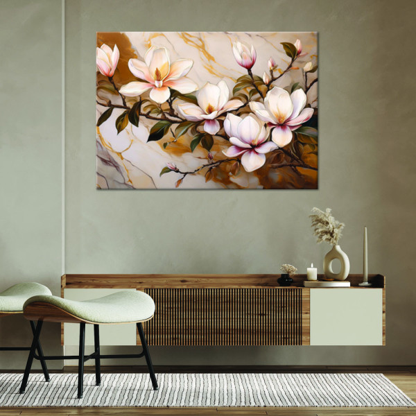 Feeby Obraz na płótnie, Magnolie Kwiaty Rośliny Marmur Złoty 60x40