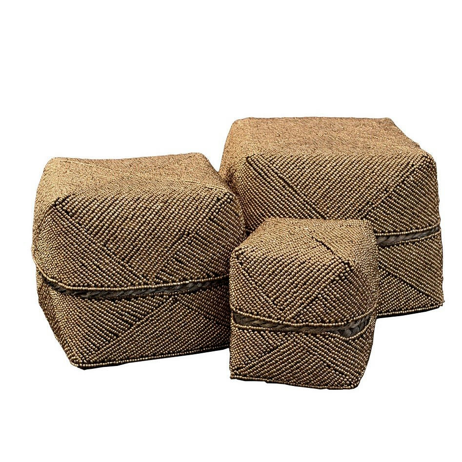 BELLA - Boites en bambou et perles, doré Lot de 3