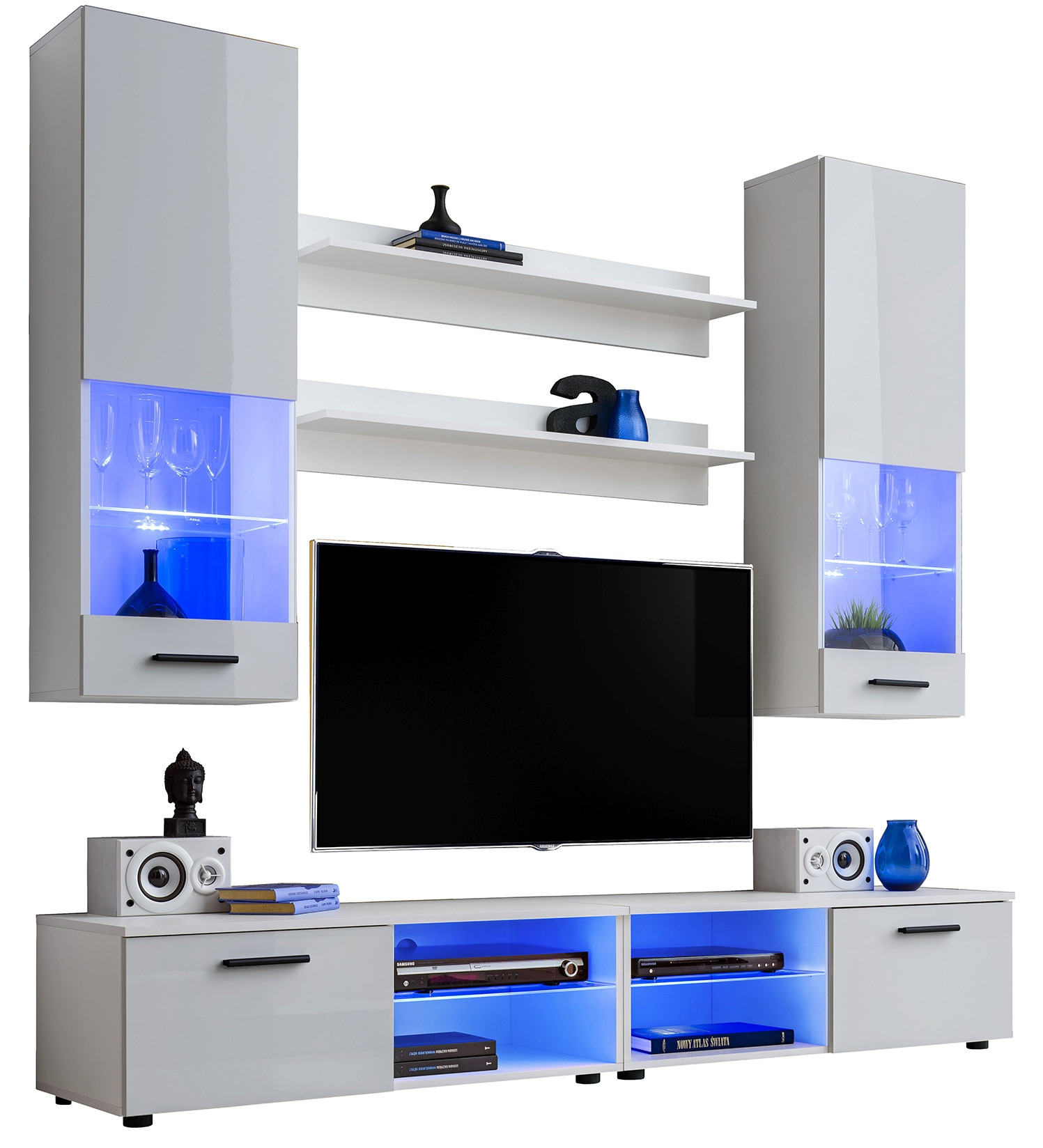 Pan Igiełka - Zestaw Mebli Komplet - Meblościanka RTV z Witrynami LED RGB