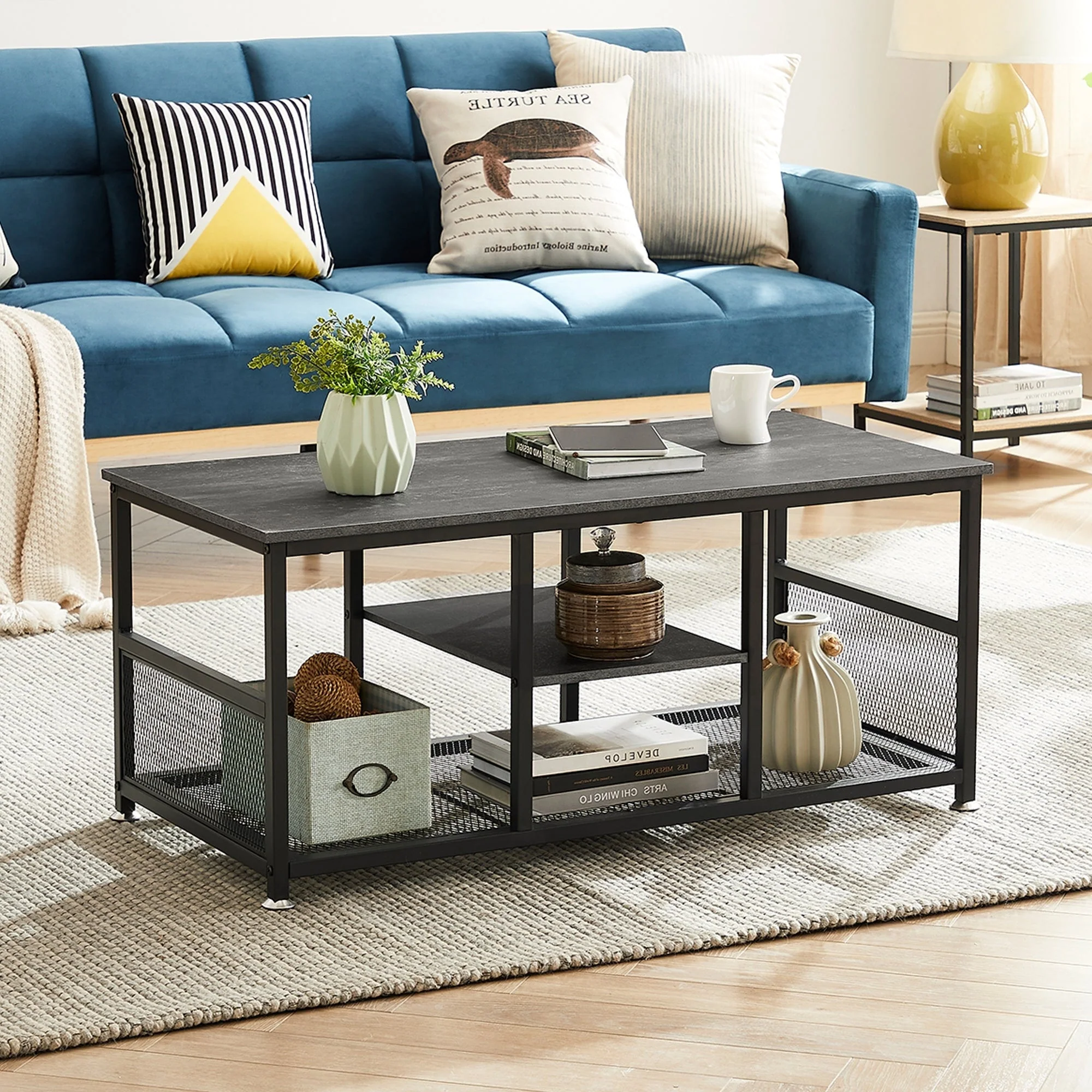 Taomika Coffee Table, TV Cabinet, Wood and Metal Industrial Cocktail Table, TV Stand