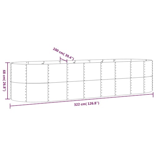 NNEVL Garden Planter Powder-coated Steel 322x100x68 cm Grey