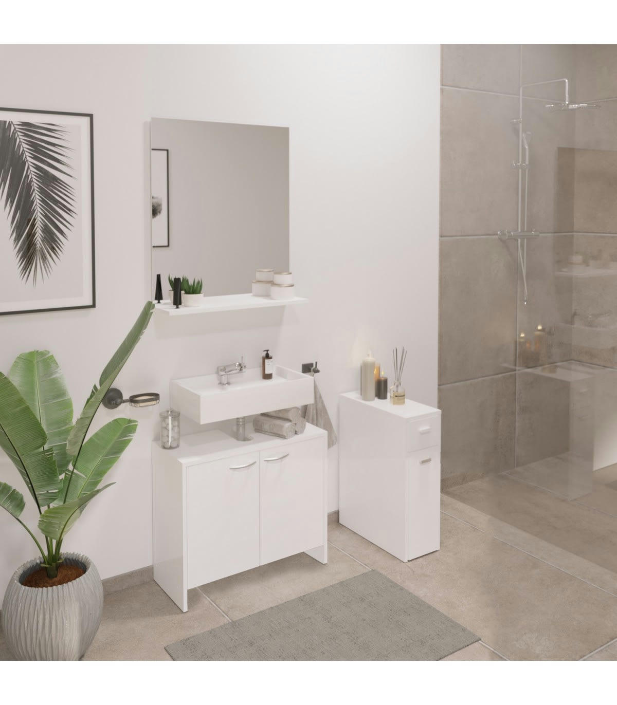 DENIA - Petit Meuble de Cuisine Gain de Place 2 Tiroirs L20cm