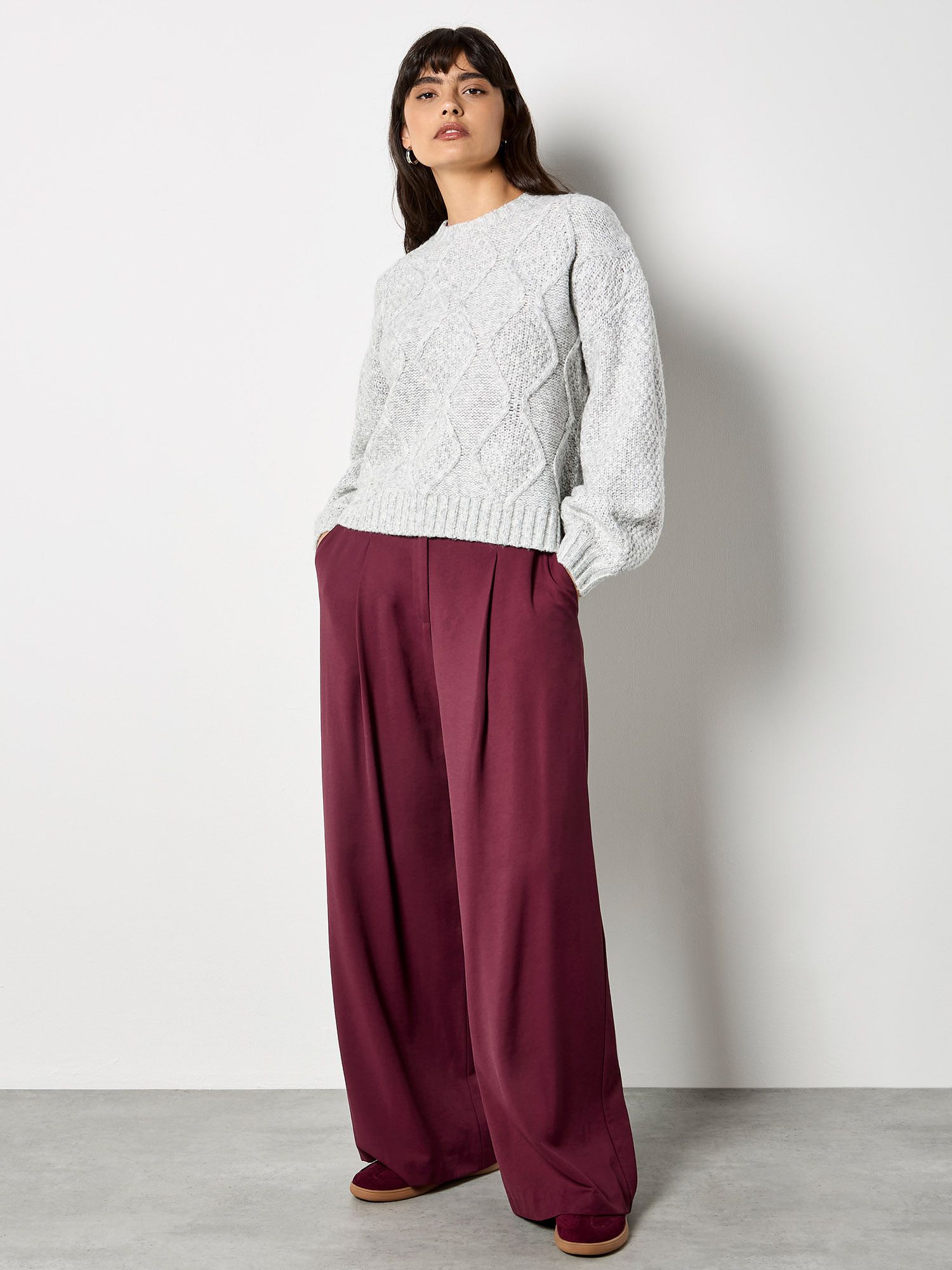Apricot Chunky Cable Knit Crop Jumper