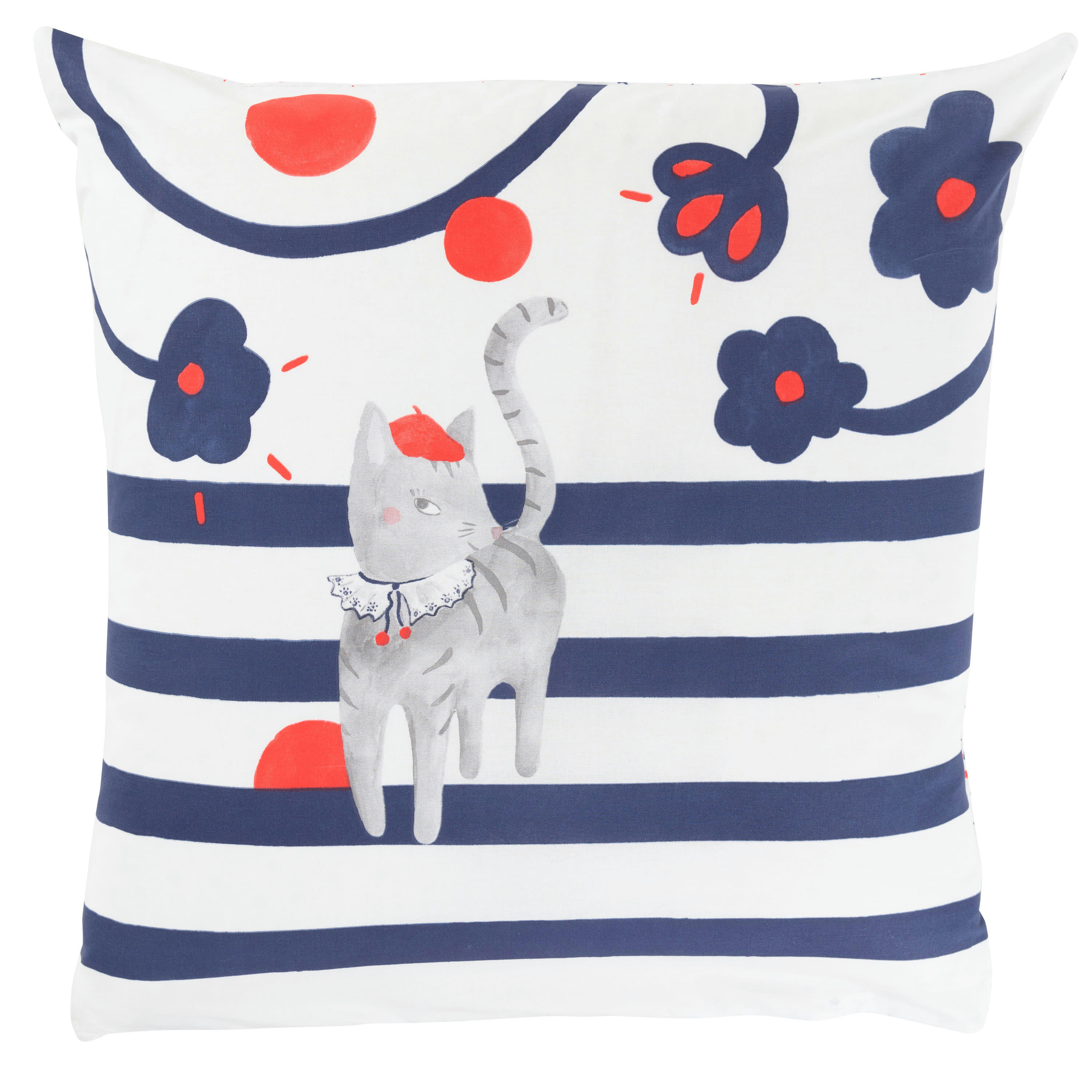 PTITCHIC - Taie d'oreiller carrée réversible coton bio  bleu 64x64