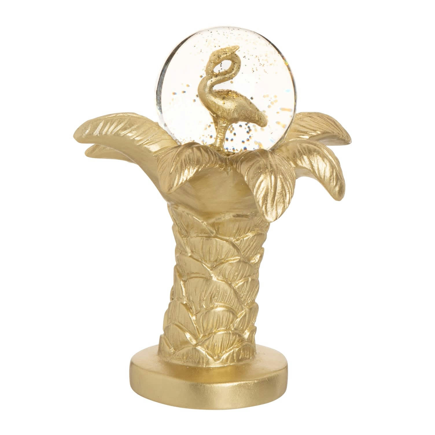 PALMAS - Boule à neige base palmier doré avec flamant rose