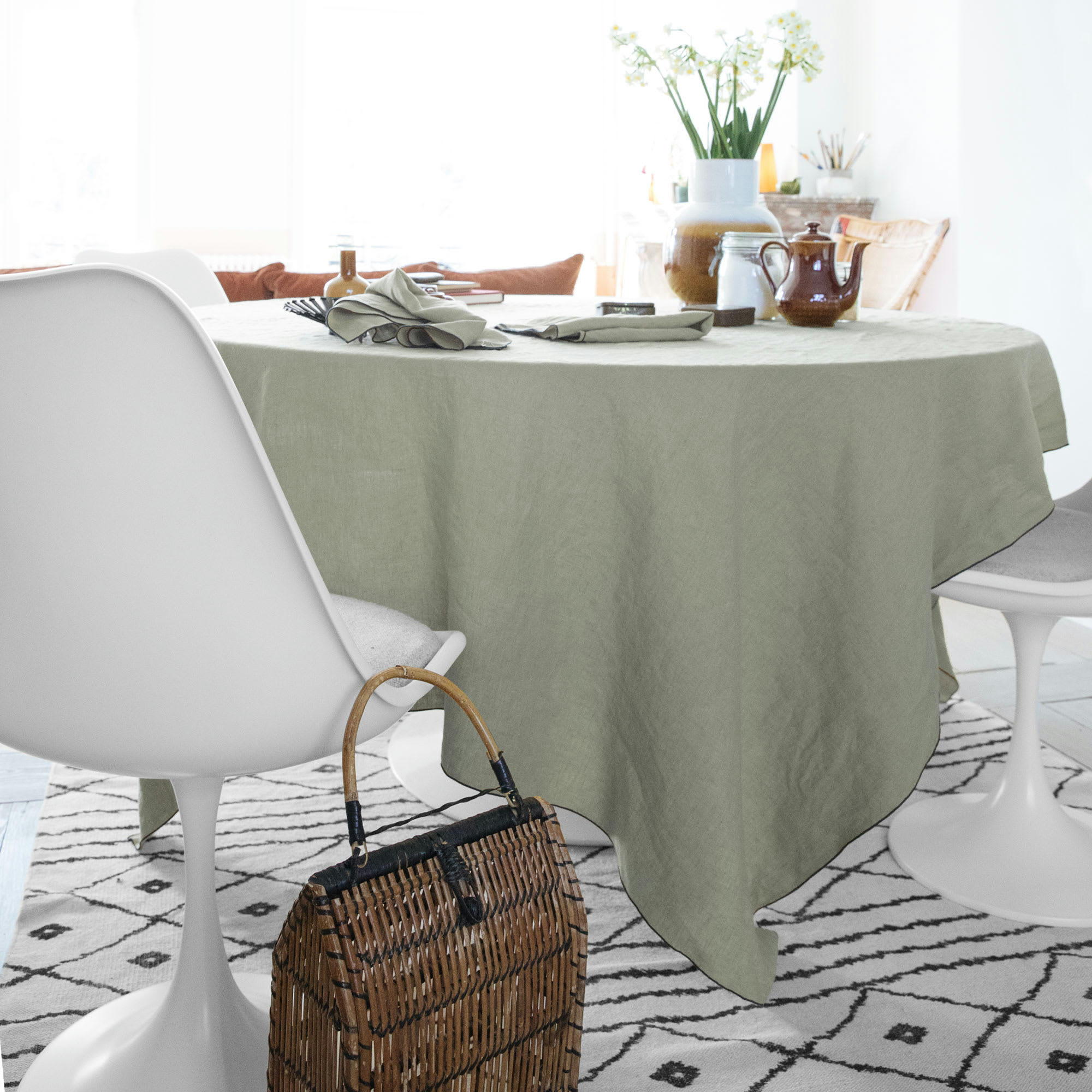 AUTOUR DU LIN - Nappe en lin lavé 180x350cm Lichen