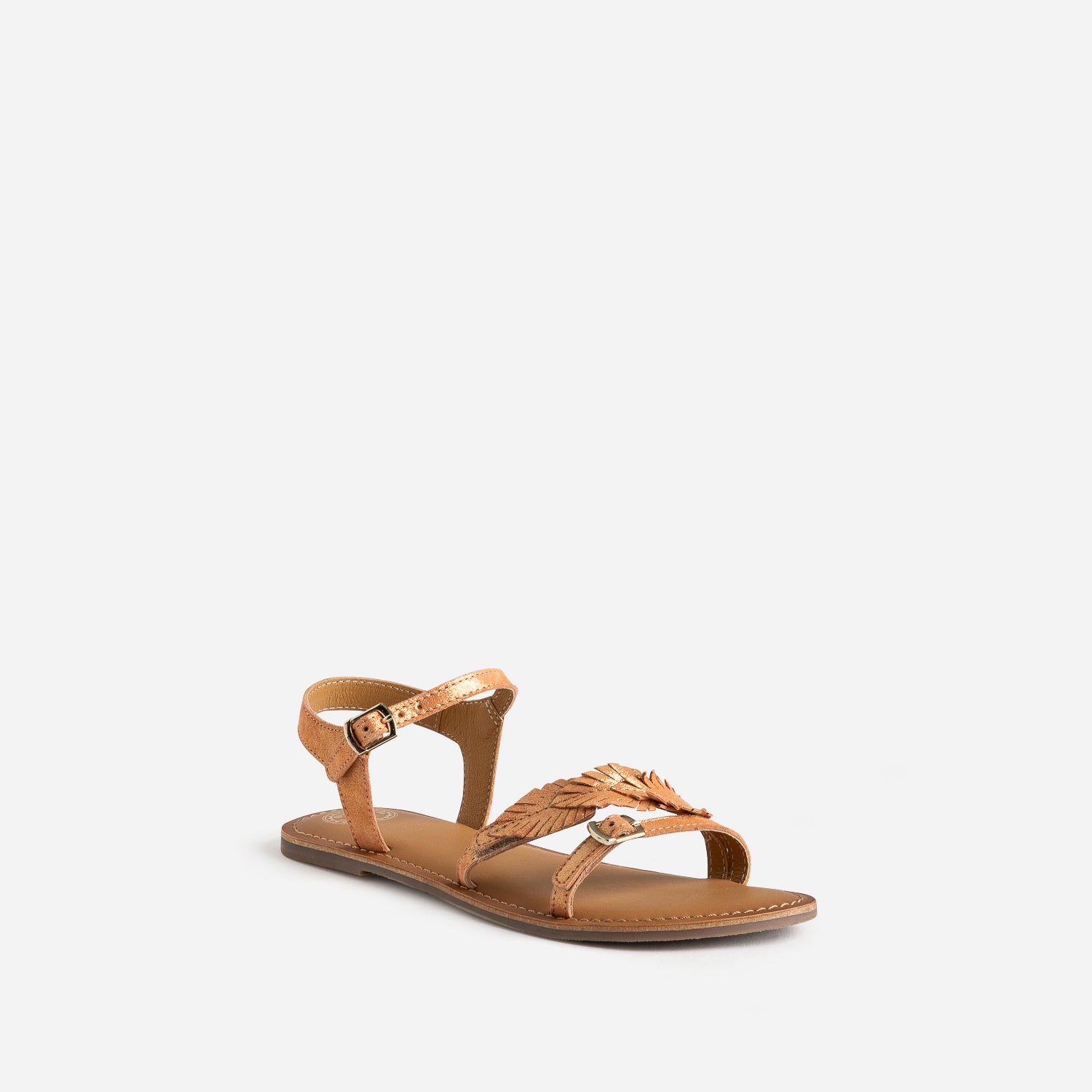 Sandale BUGGY orange en cuir velours avec feuilles