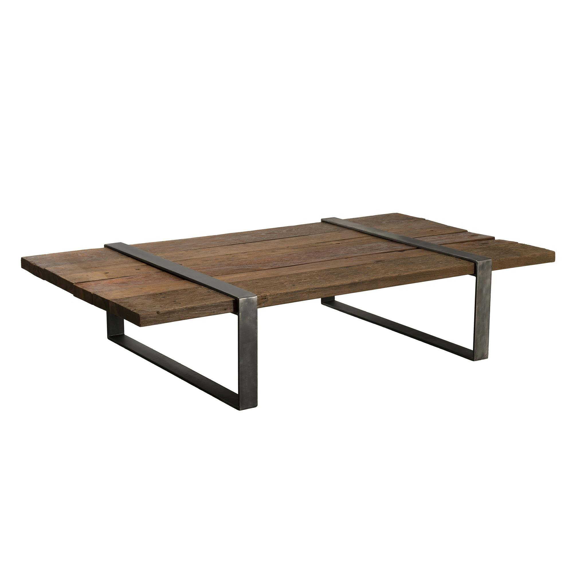 Table basse en Teck recyclé et pieds métal cerclés 164x90x36cm MATT