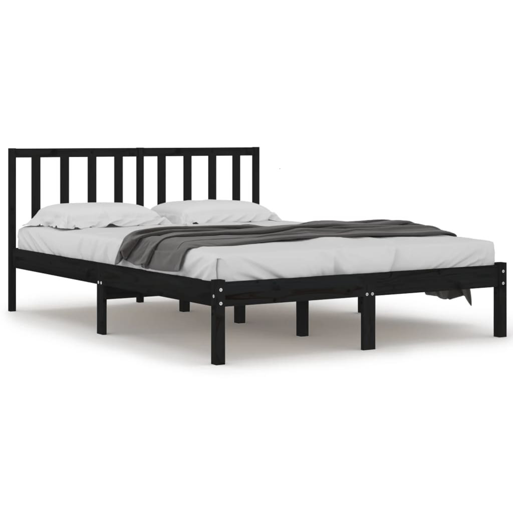 Rama łóżka czarna lite drewno sosnowe 140x190 cm