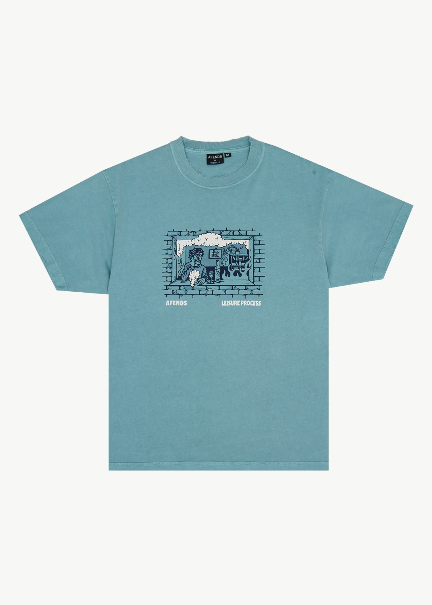 AFENDS Mens Leisure Process - Boxy Tee - Washed Overcast