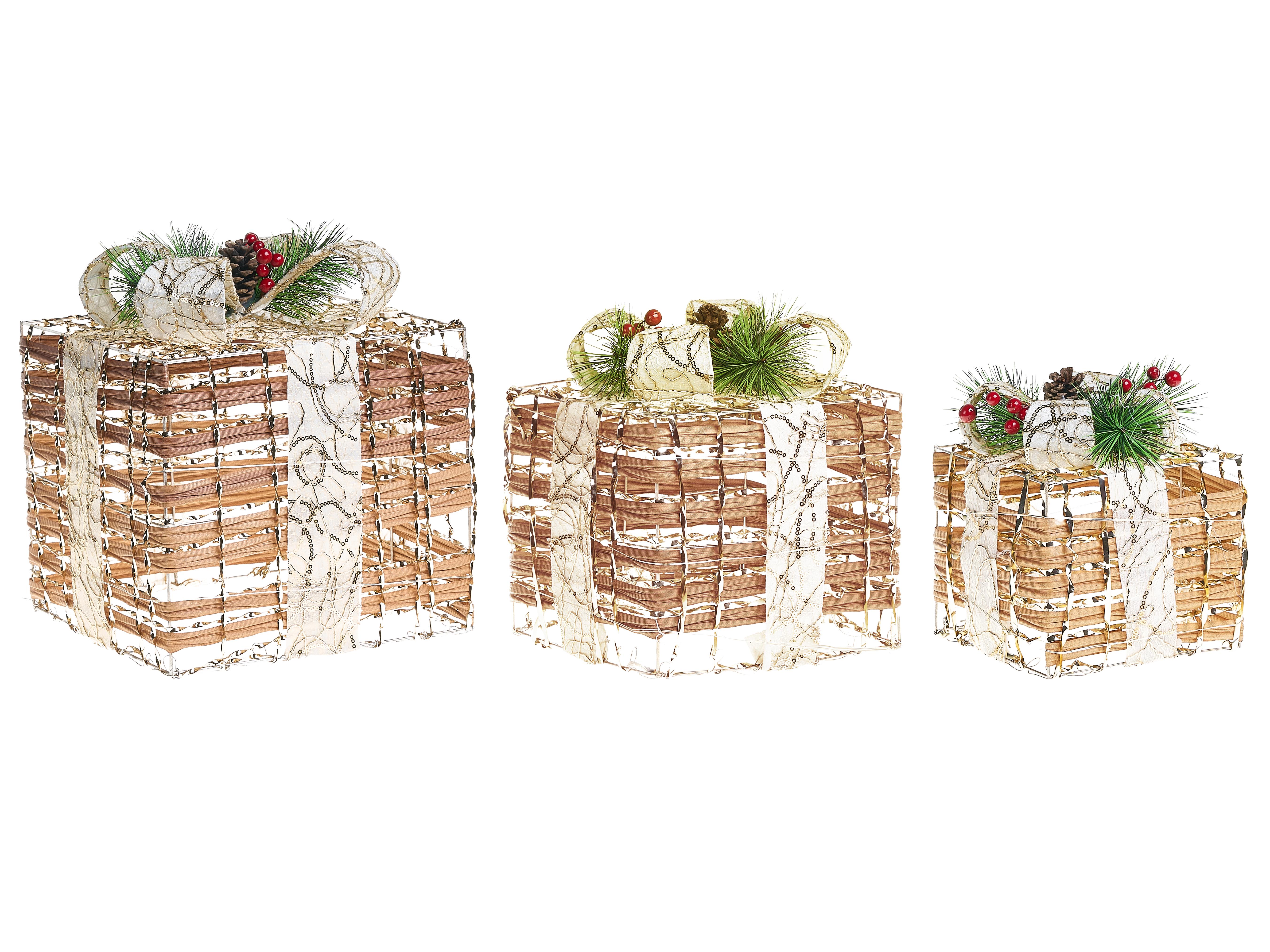Set of 3 Christmas Decorations LED TISSO Christmas Gifts 20/25/30 cm Brown